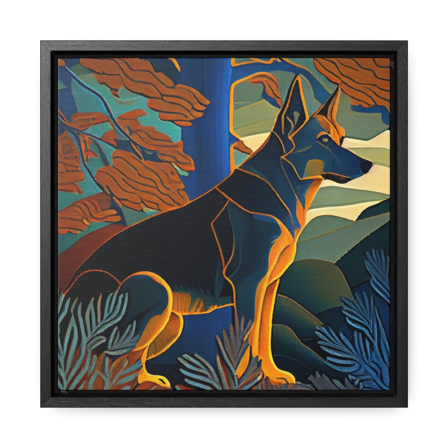 German Shepherd Abstract Framed Canvas