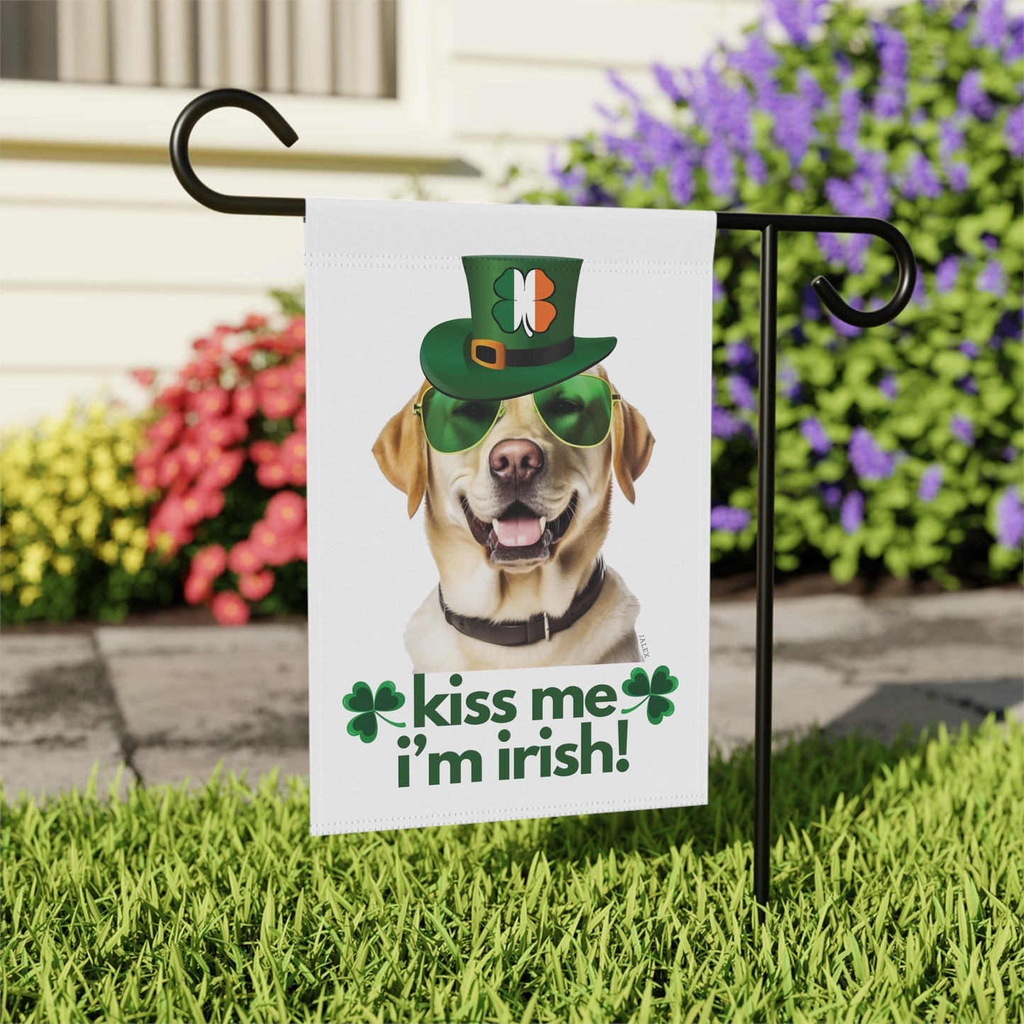 Yellow Labrador Flag, Garden Flag, Kiss Me I'm Irish!, House Flag, Banner, Printed Both Sides, Gift, Dog Lover, St. Patrick's Day