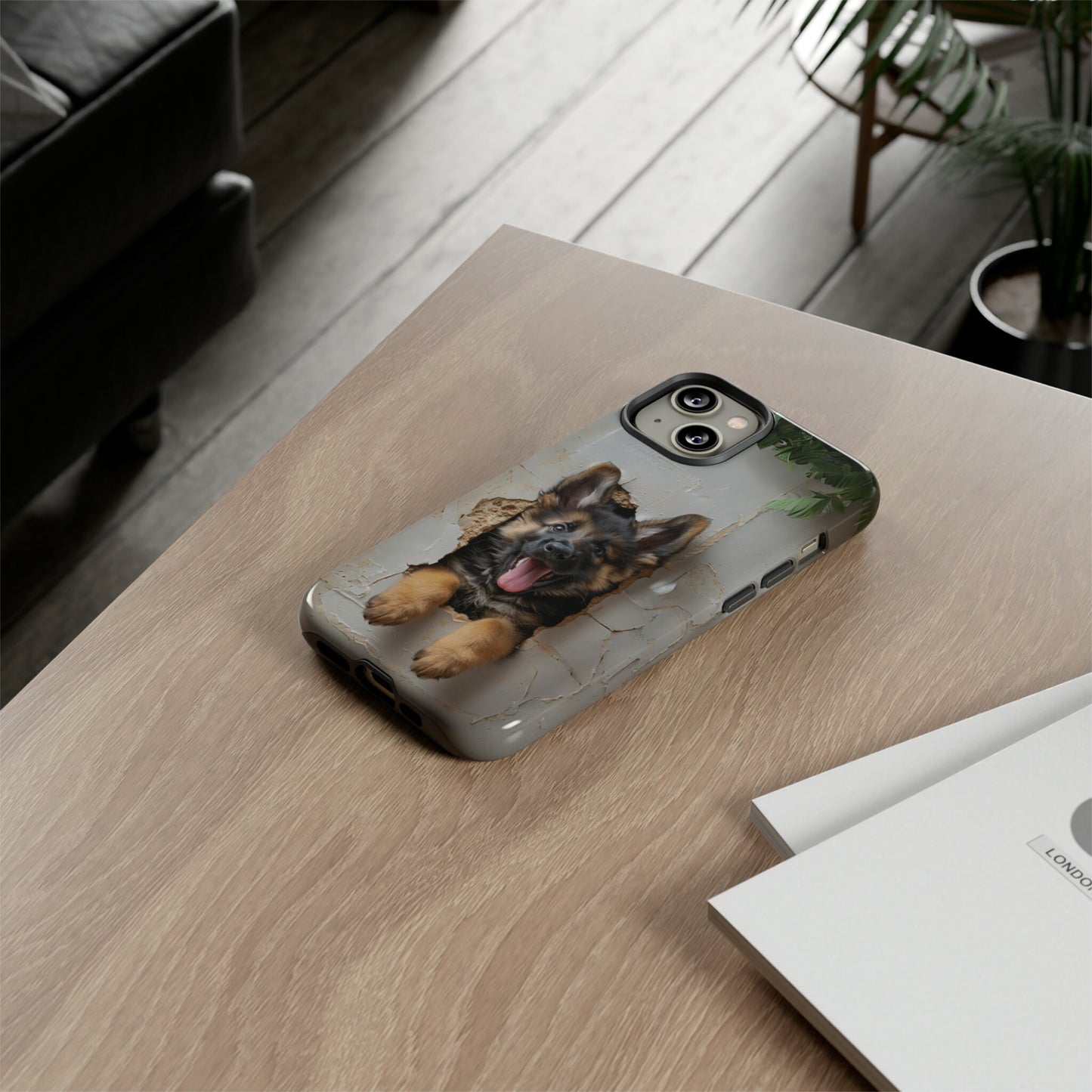 German Shepherd Puppy Breaking Wall | Light Colors | Tough Phone Cases