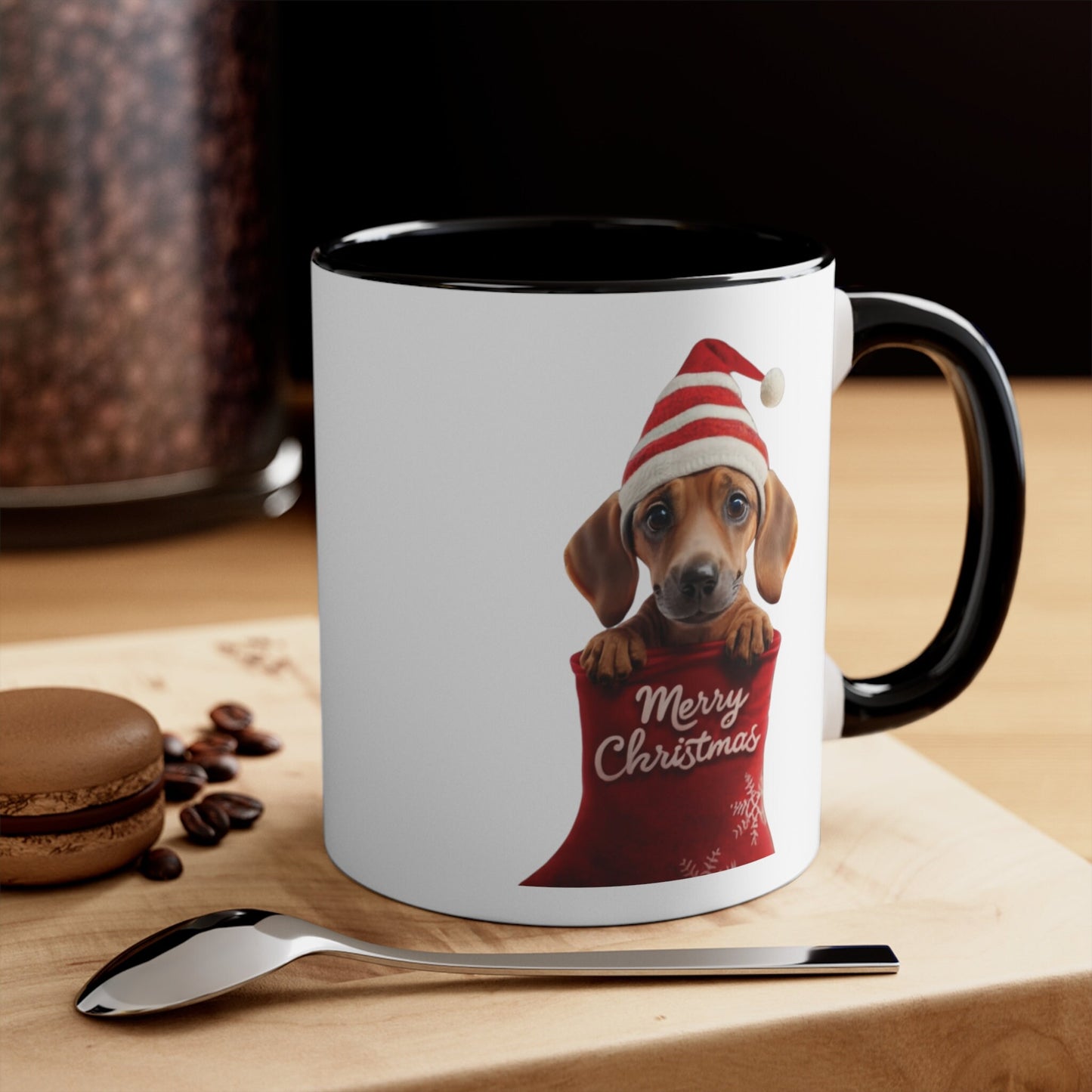 Dachshund in Stocking with Santa Hat Merry Christmas | Coffee Mug, 11oz