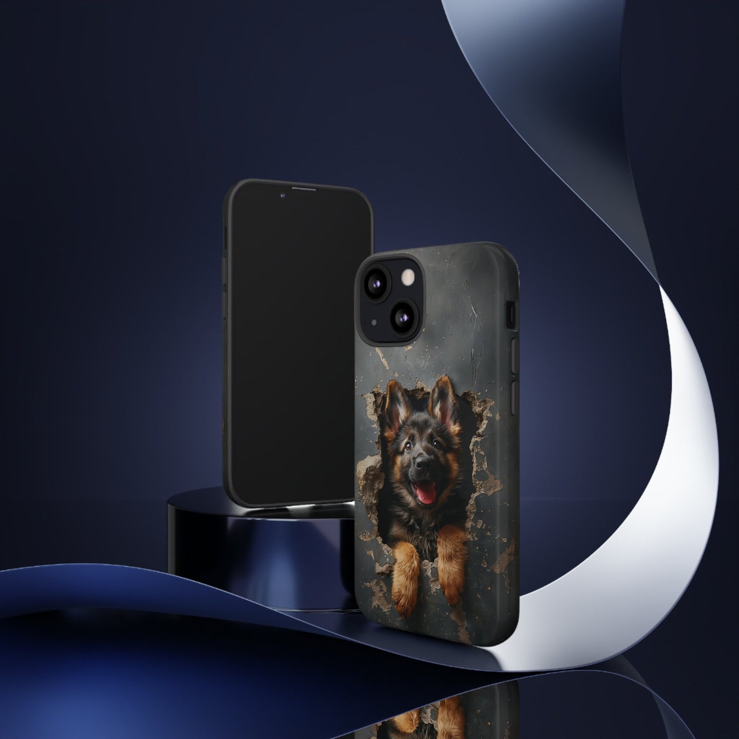 German Shepherd Puppy Breaking Wall | Dark Colors | Tough Phone Cases