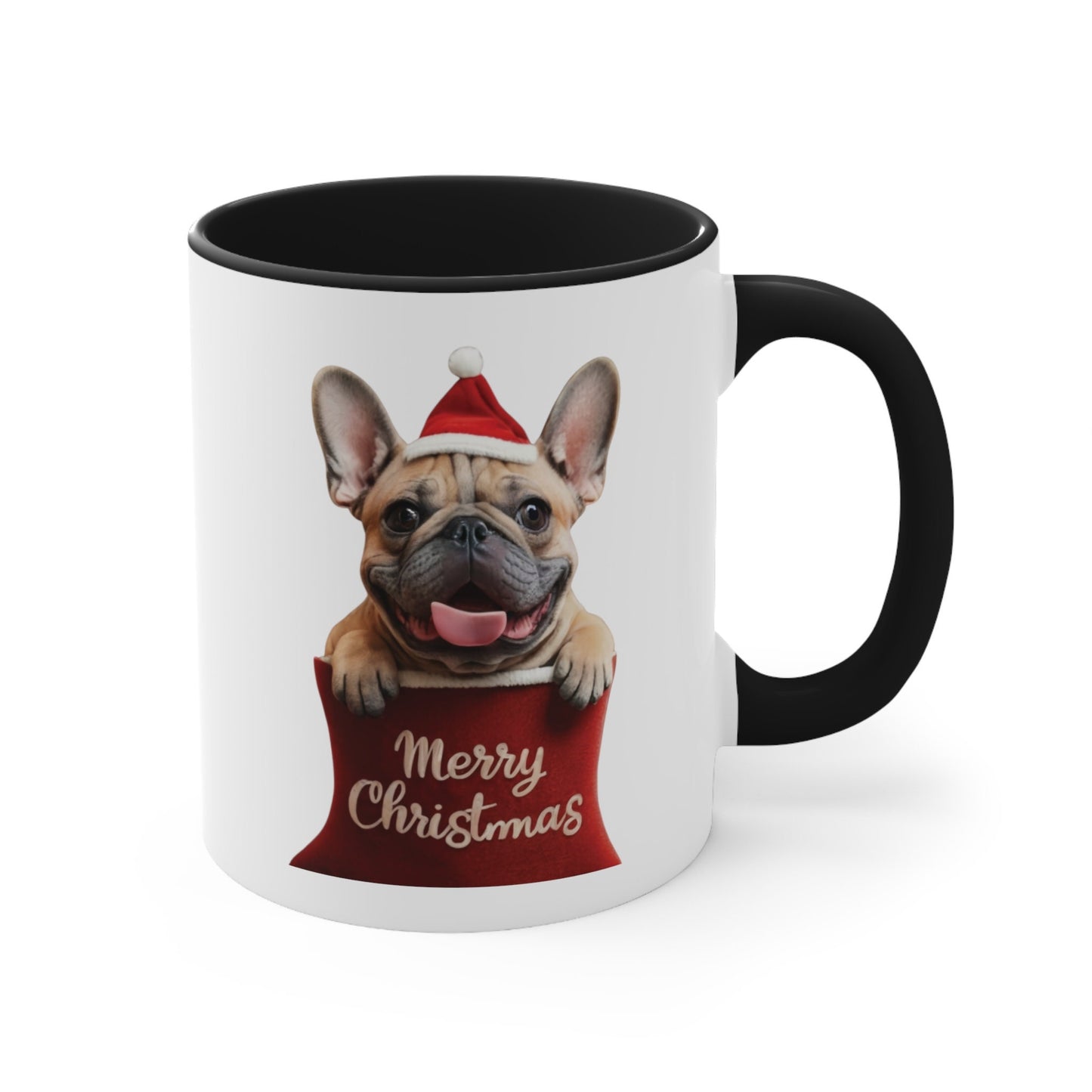 French Bulldog in Stocking with Santa Hat Merry Christmas | Coffee Mug, 11oz