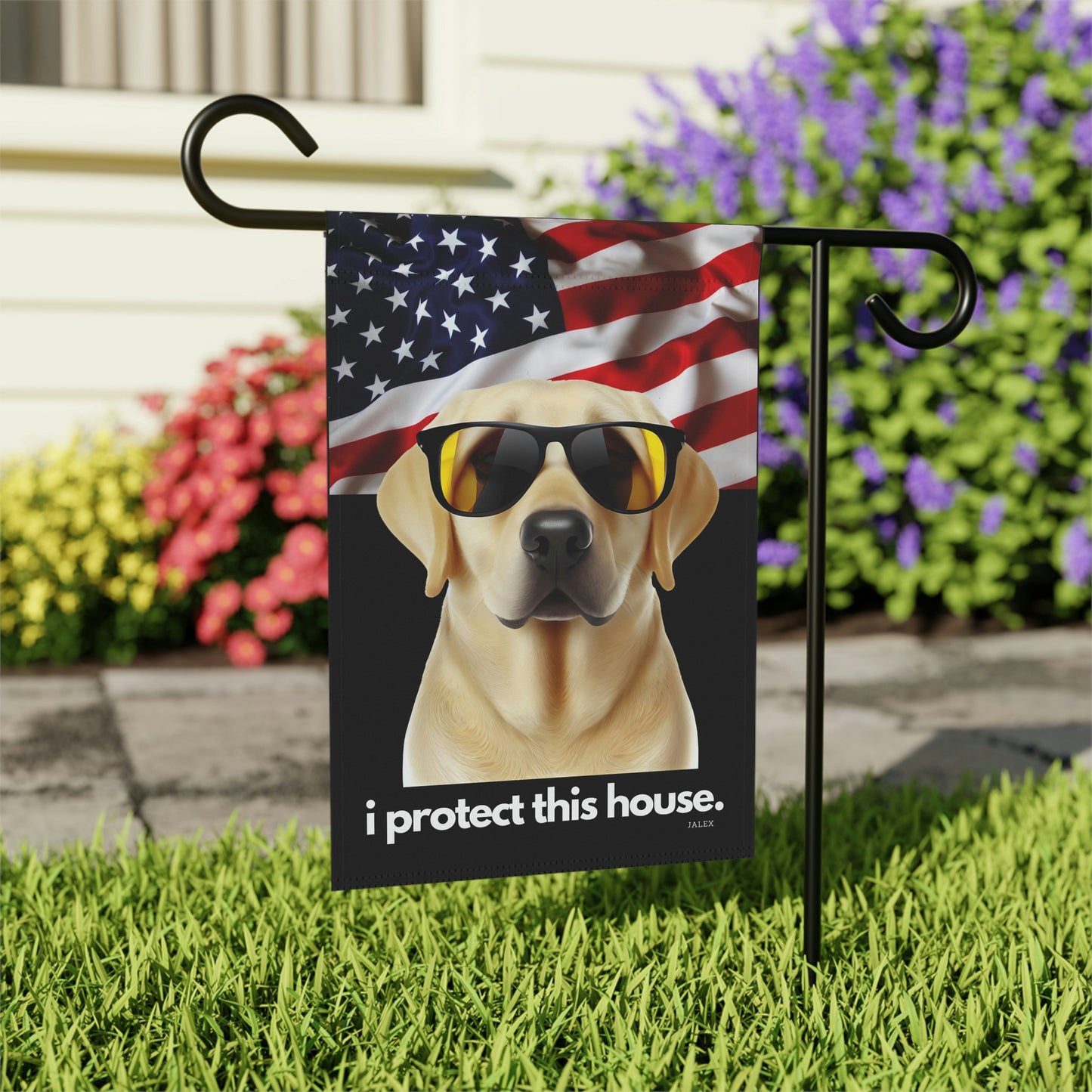 Yellow Lab Flag, Garden Flag, I Protect This House, Patriotic, USA, United States, American, House Flag, Banner, Printed Both Sides