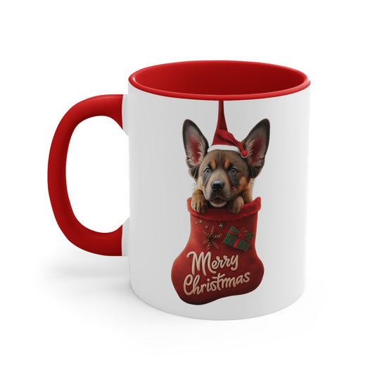 German Shepherd in Stocking with Santa Hat Merry Christmas | Coffee Mug, 11oz