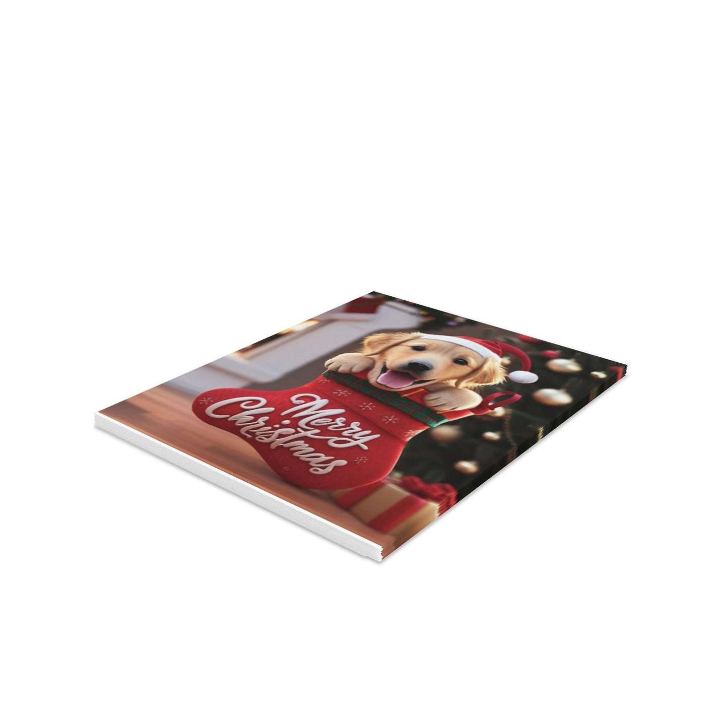 Golden Retriever Cute Puppy in Stocking "Merry Christmas" | Greeting cards (8, 16, and 24 pcs)