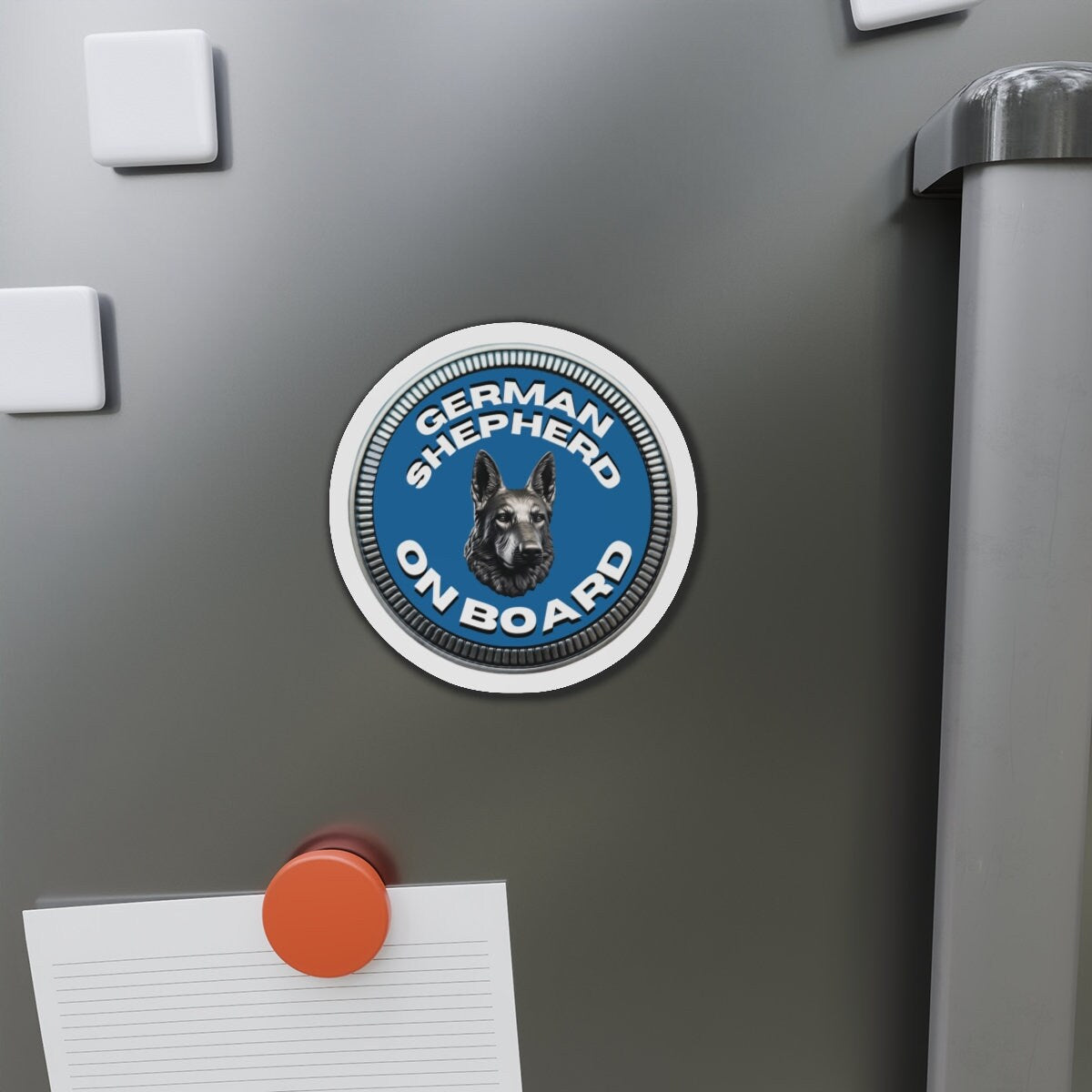 German Shepherd "ON BOARD" | Blue | Metal Looking Badge | Die-Cut Magnet