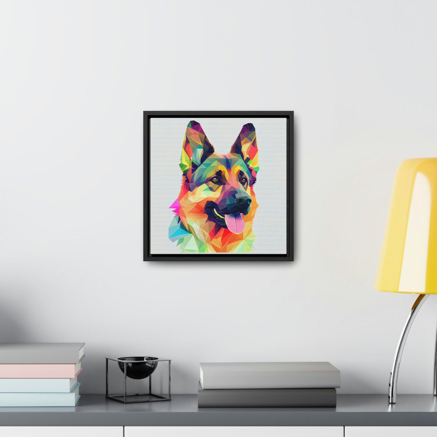 German Shepherd Multi-Colored Framed Canvas