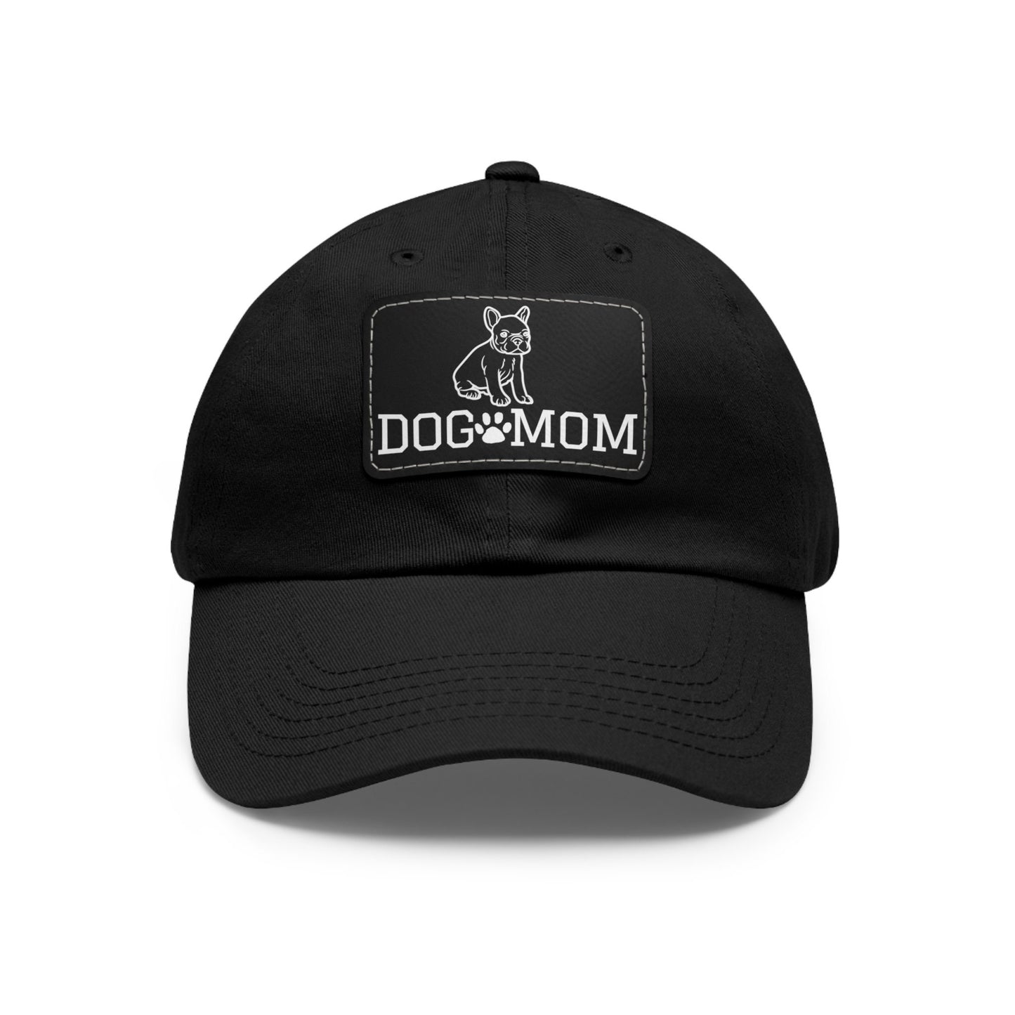 French Bulldog "Dog Mom" with Paw Print | Dad Hat with Leather Patch (Rectangle)