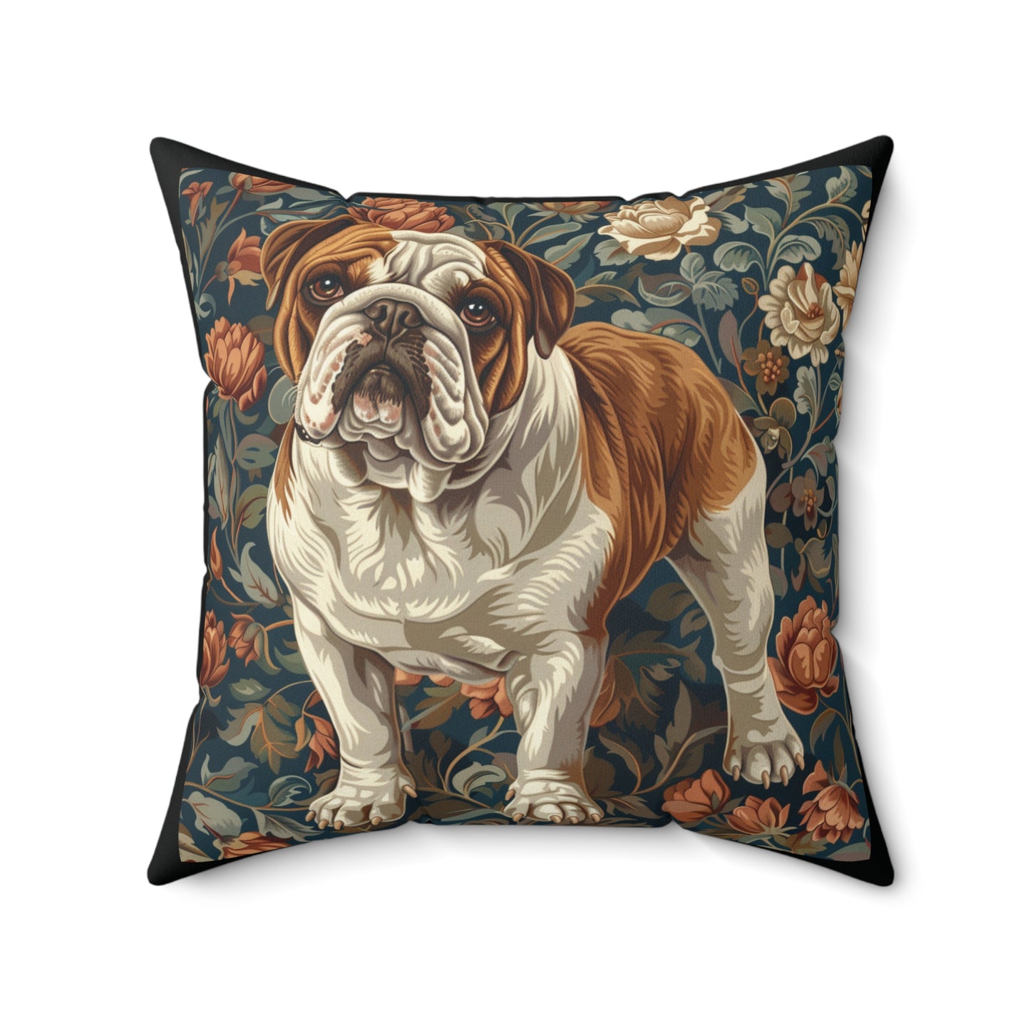 English Bulldog William Morris Style Gift Dog Lover Spun Polyester Square Pillow