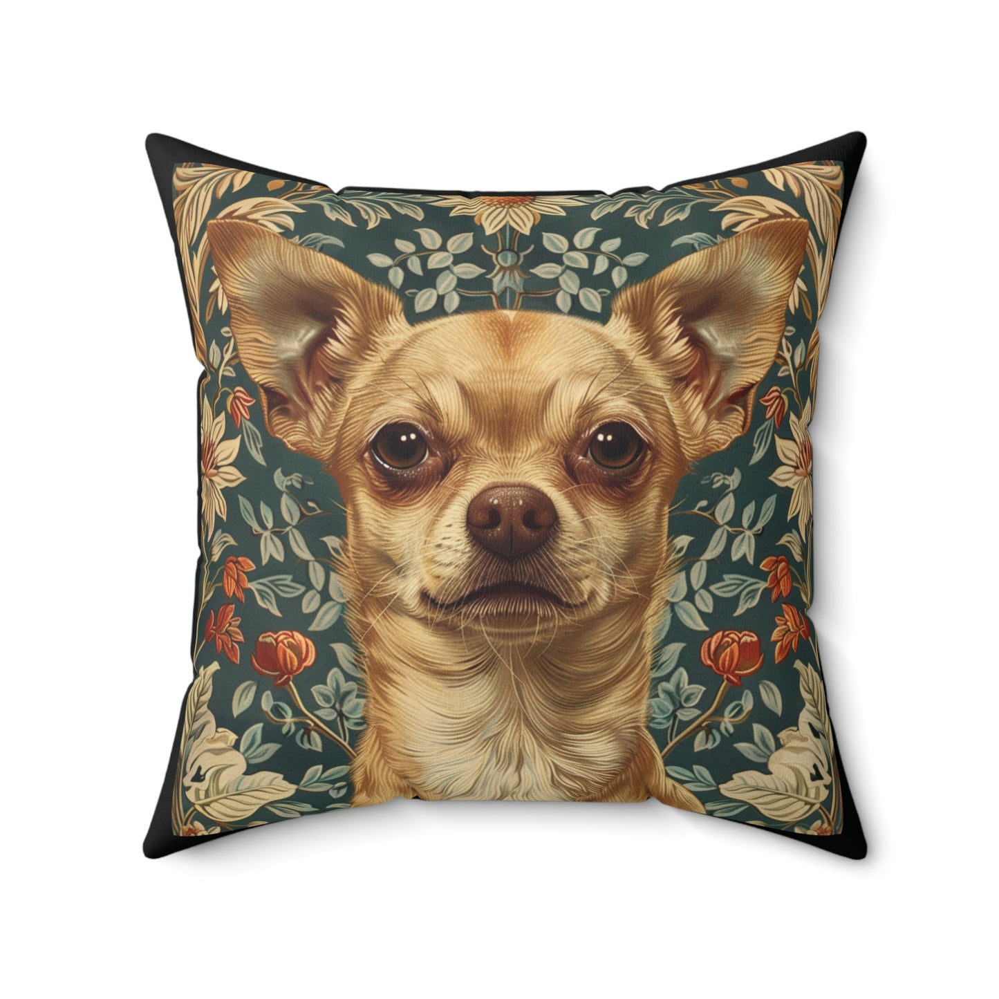 Chihuahua William Morris Style Gift Dog Lover Spun Polyester Square Pillow