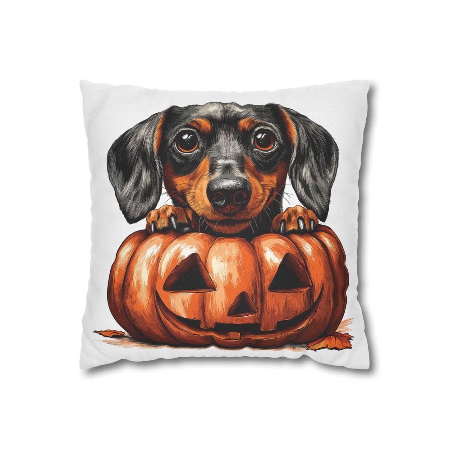 Cute Dachshund with Pumpkin | Spun Polyester Square Pillowcase