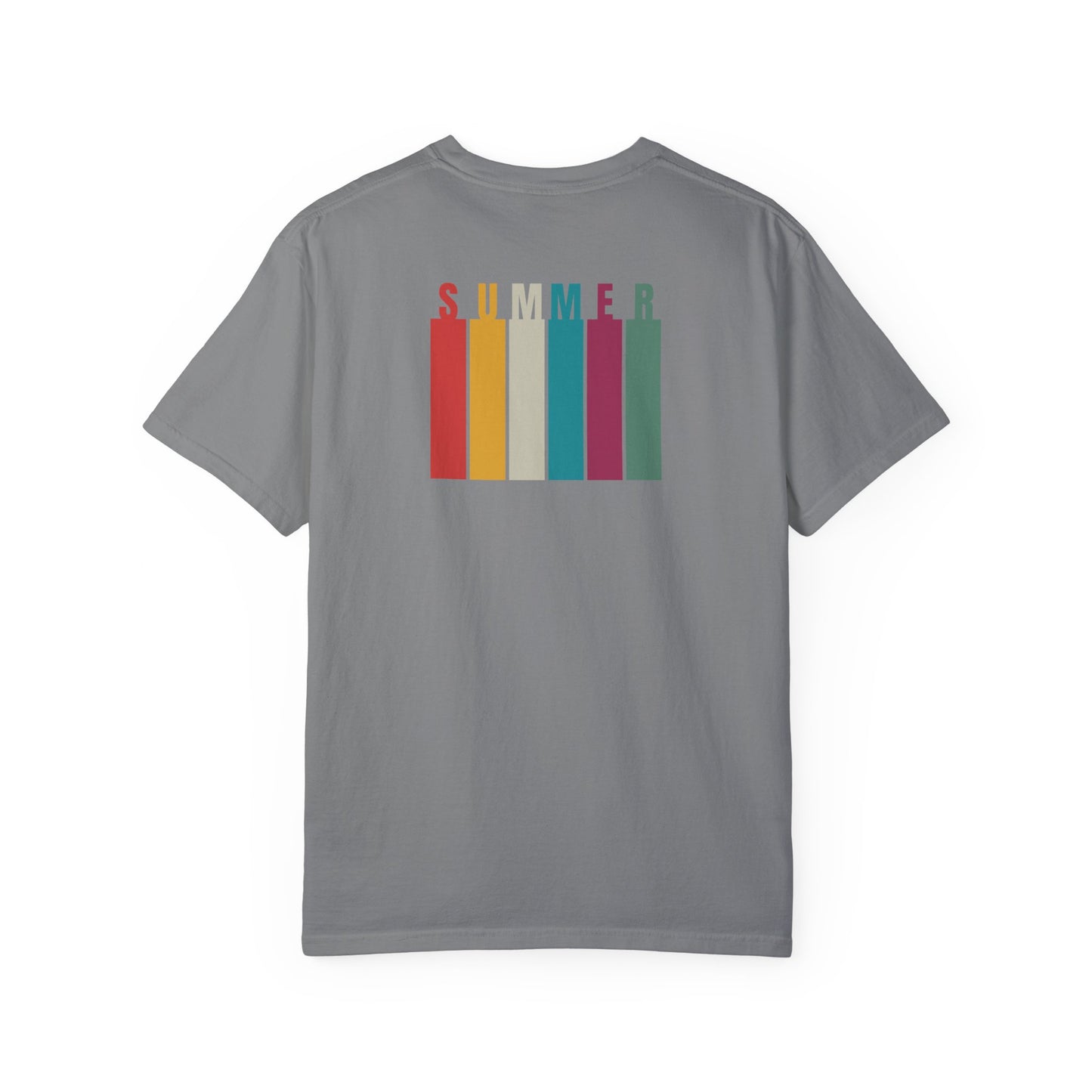 Summer Palm Tree Island Front Colorful "Summer" Rainbow Colors Back | Comfort Colors | Unisex Garment-Dyed T-shirt