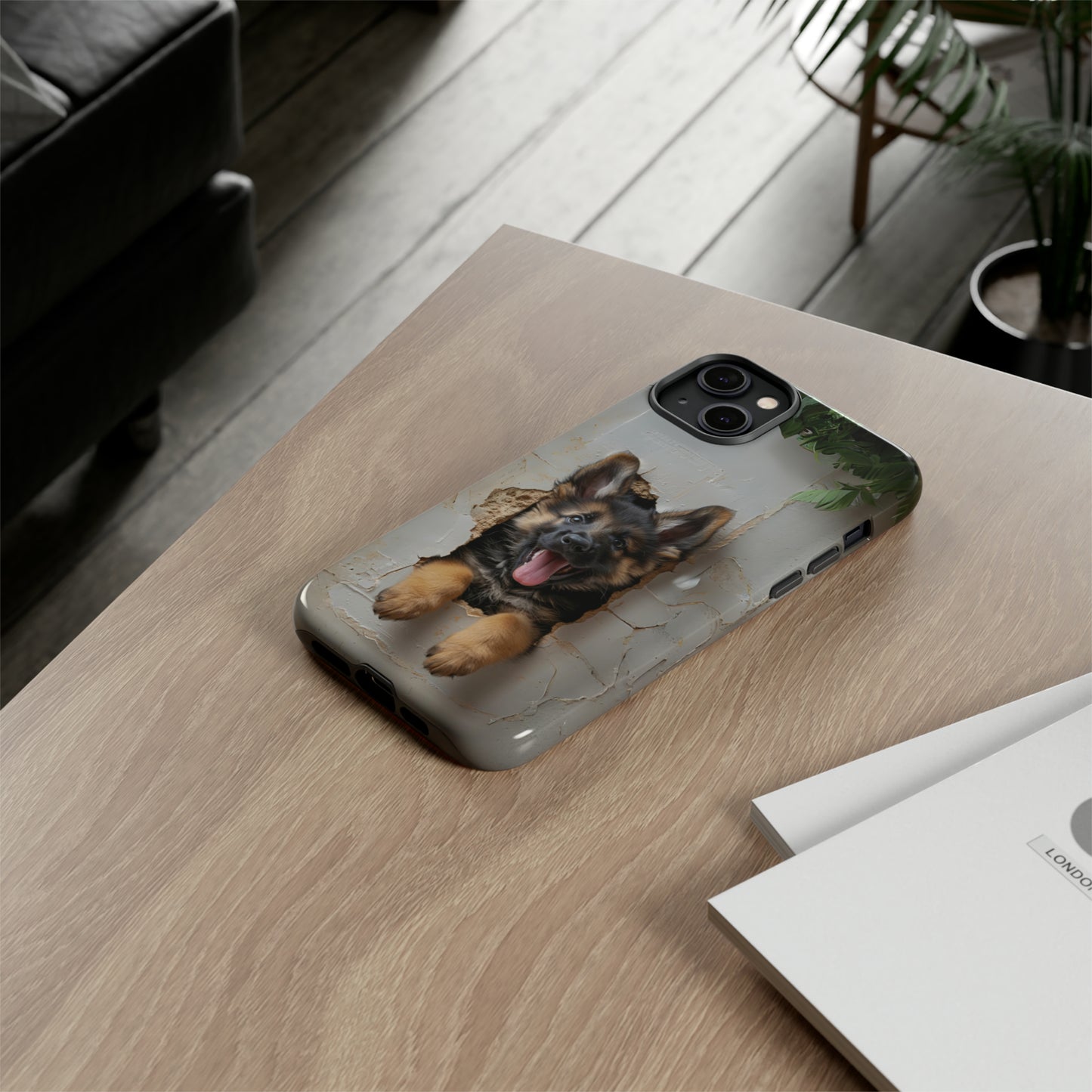 German Shepherd Puppy Breaking Wall | Light Colors | Tough Phone Cases