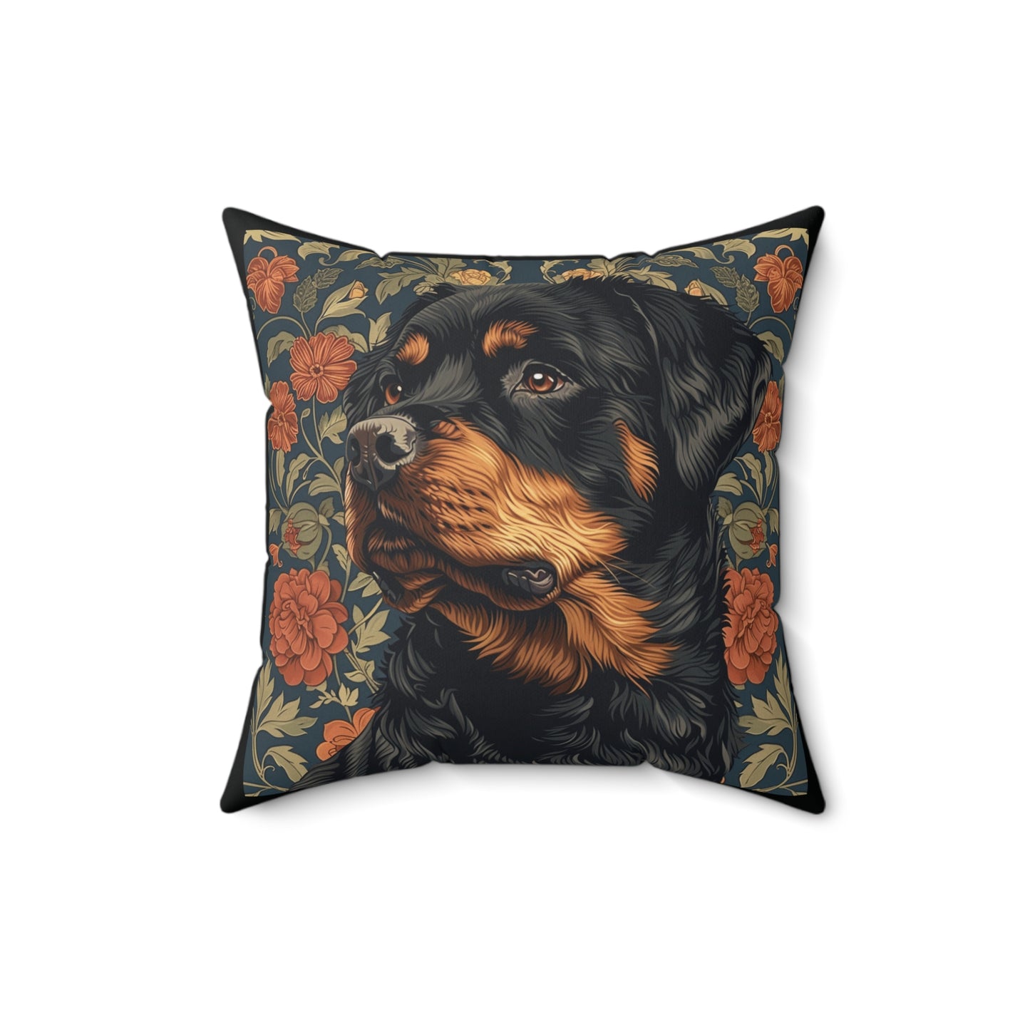 Rottweiler William Morris Style Gift Dog Lover Spun Polyester Square Pillow