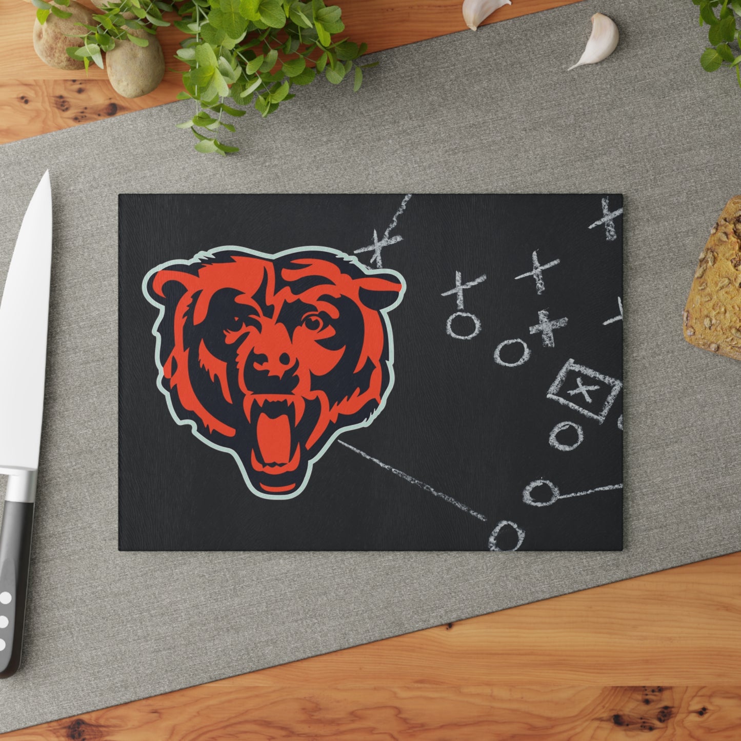 Game Time Football Black Chalkboard Plays | Chicago Bears | Glass Cutting Board