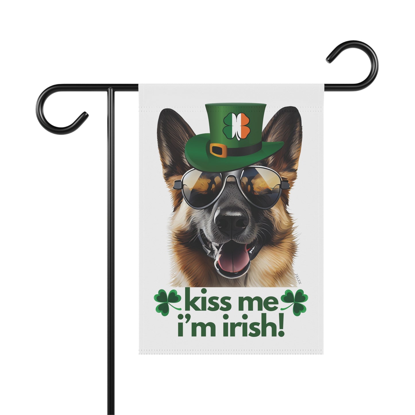 German Shepherd Flag, Garden Flag, Kiss Me I'm Irish!, House Flag, Banner, Printed Both Sides, Gift, Dog Lover, St. Patrick's Day