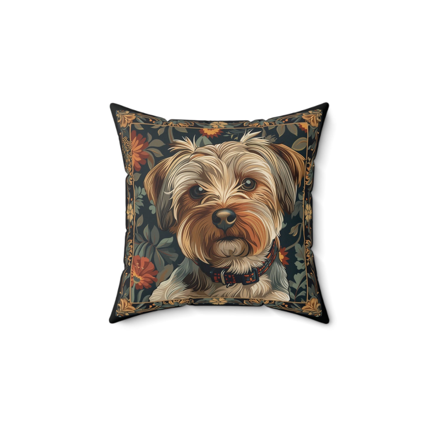 Yorkshire Terrier William Morris Style Gift Dog Lover Spun Polyester Square Pillow