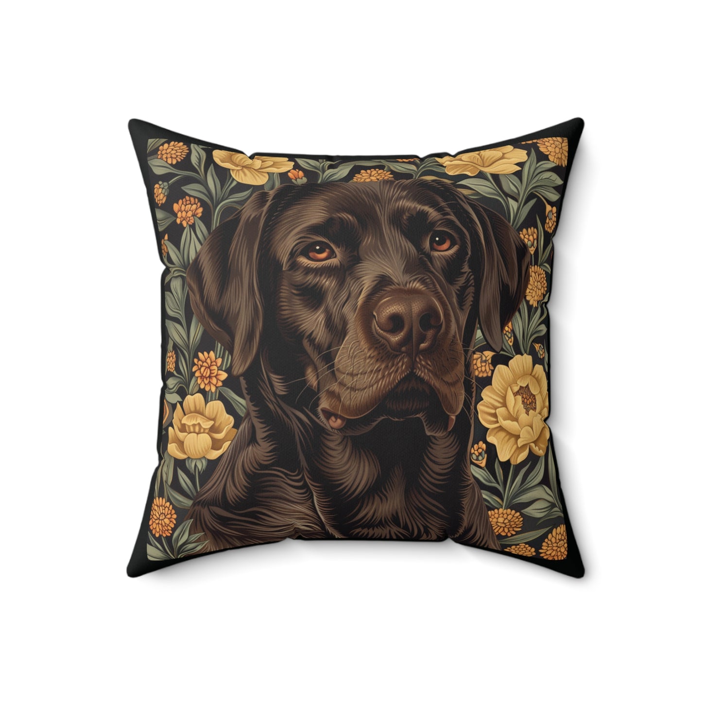 Chocolate Labrador William Morris Style Gift Dog Lover Spun Polyester Square Pillow