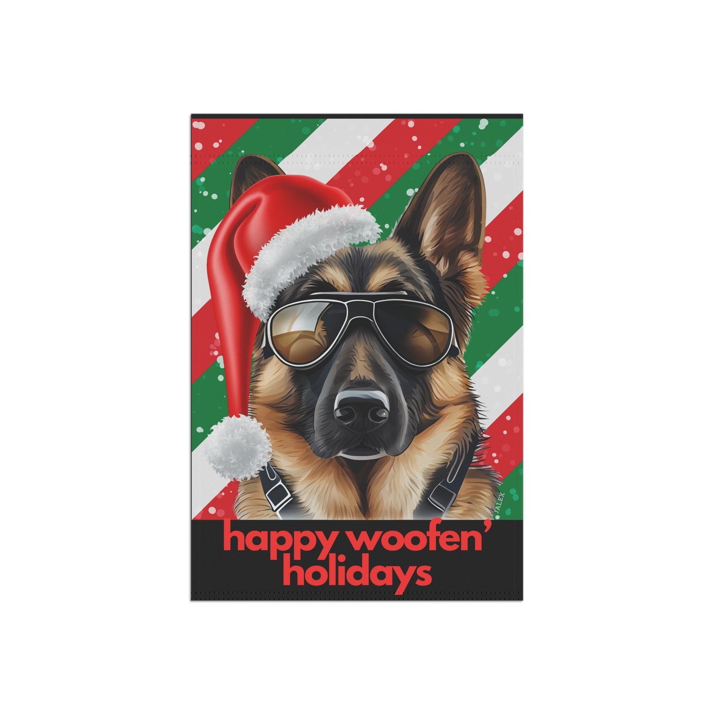 German Shepherd Flag, Garden Flag, Happy Woofen' Holidays, House Flag, Banner, Printed Both Sides