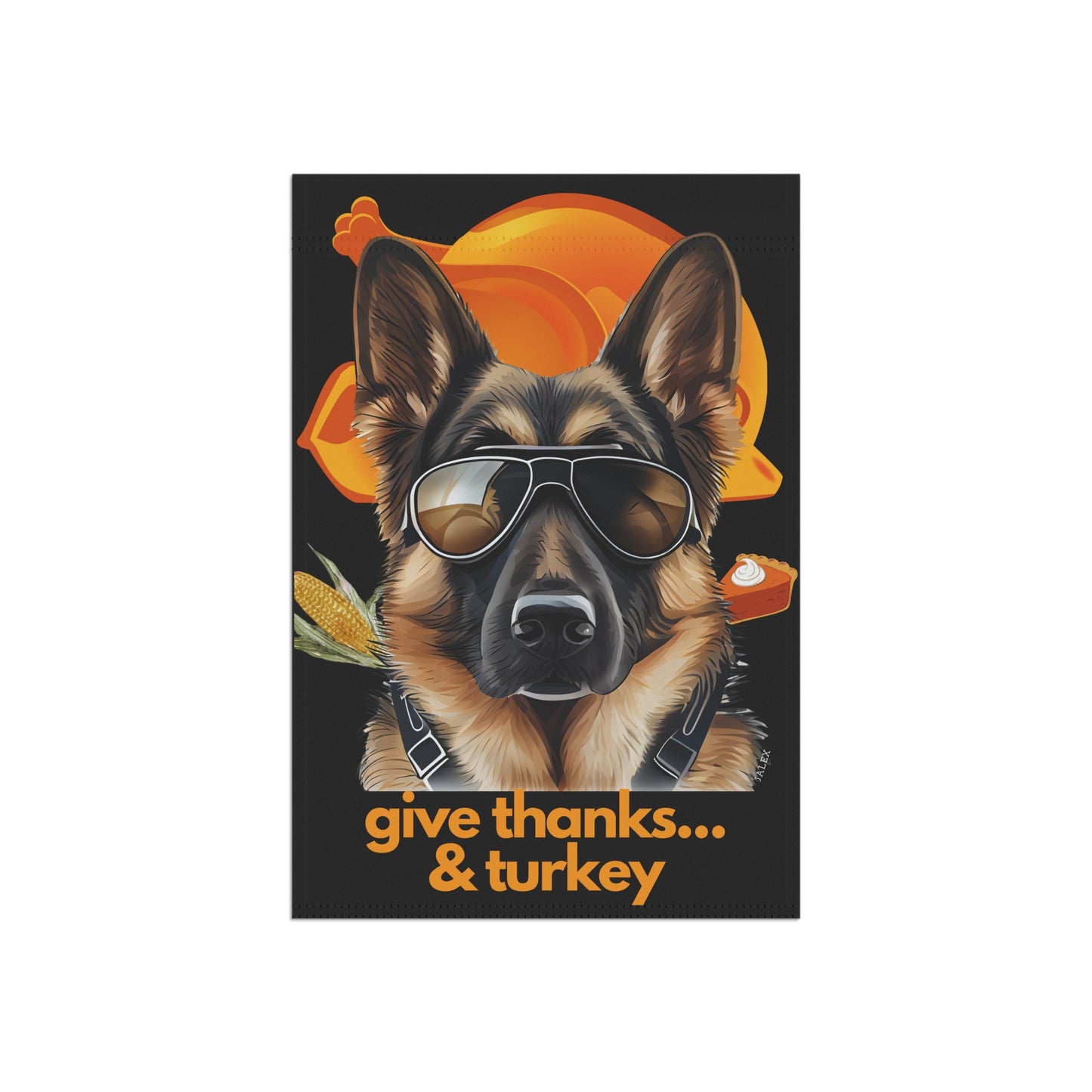 German Shepherd Flag, Garden Flag, Give Thanks & Turkey, House Flag, Banner, Printed Both Sides