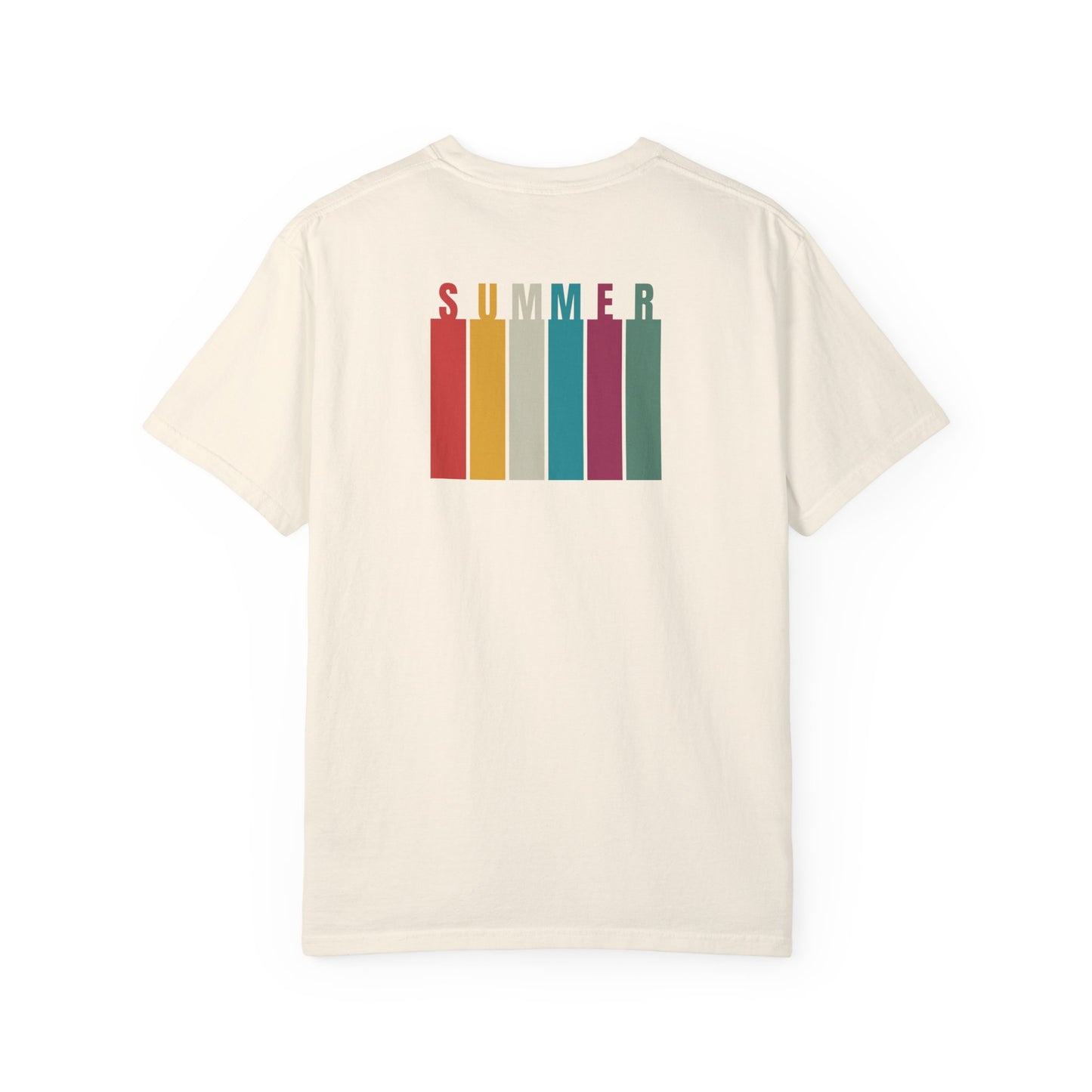 Summer Palm Tree Island Front Colorful "Summer" Rainbow Colors Back | Comfort Colors | Unisex Garment-Dyed T-shirt