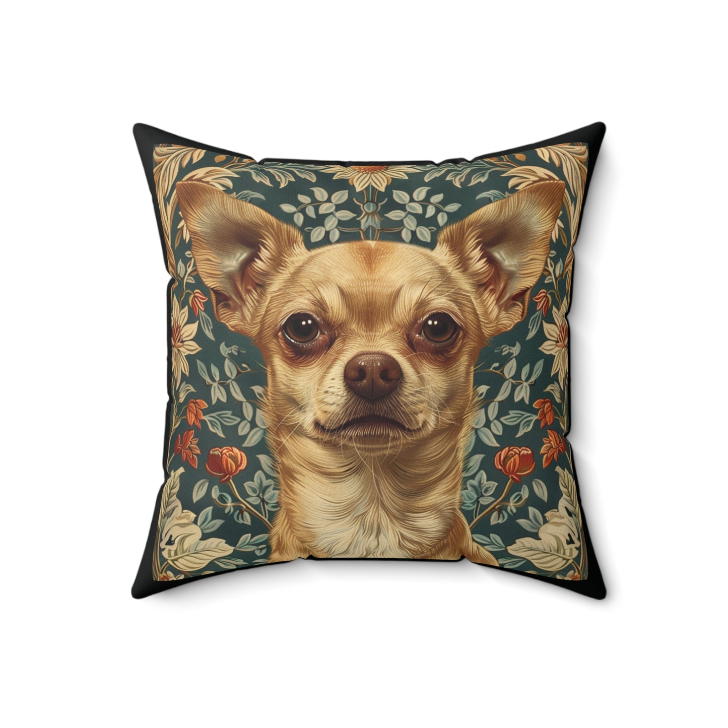 Chihuahua William Morris Style Gift Dog Lover Spun Polyester Square Pillow