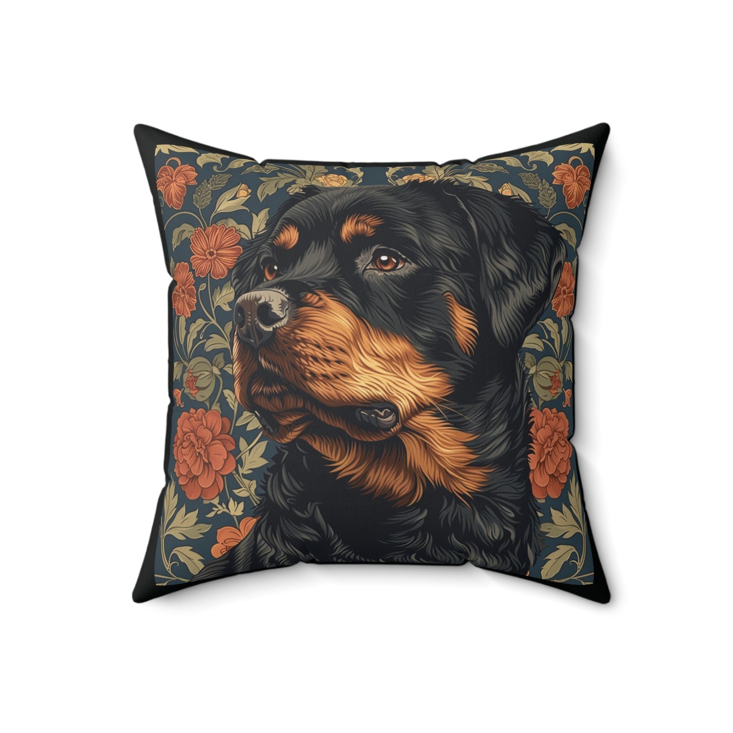 Rottweiler William Morris Style Gift Dog Lover Spun Polyester Square Pillow