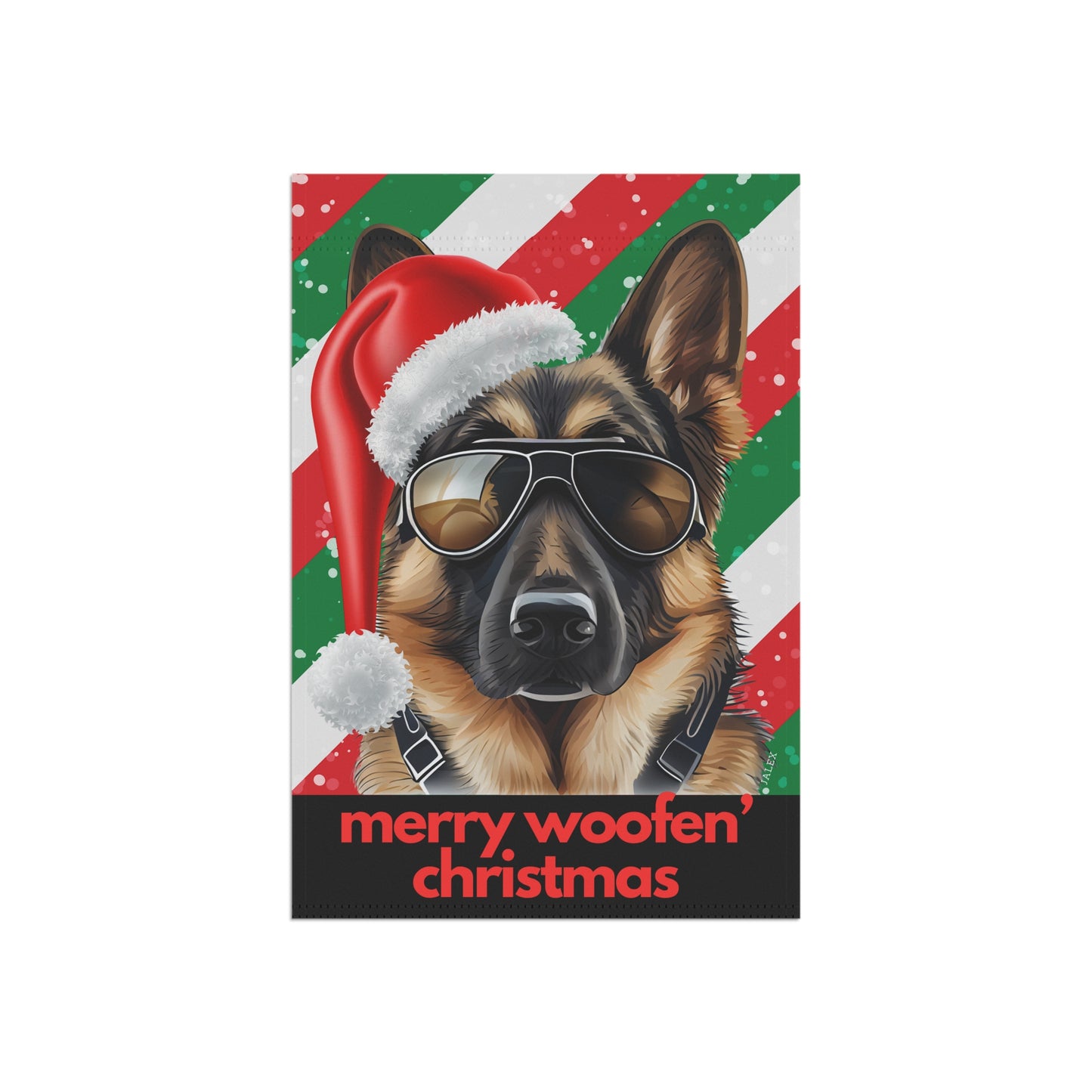 German Shepherd Flag, Garden Flag, Merry Woofen' Christmas, House Flag, Banner, Printed Both Sides