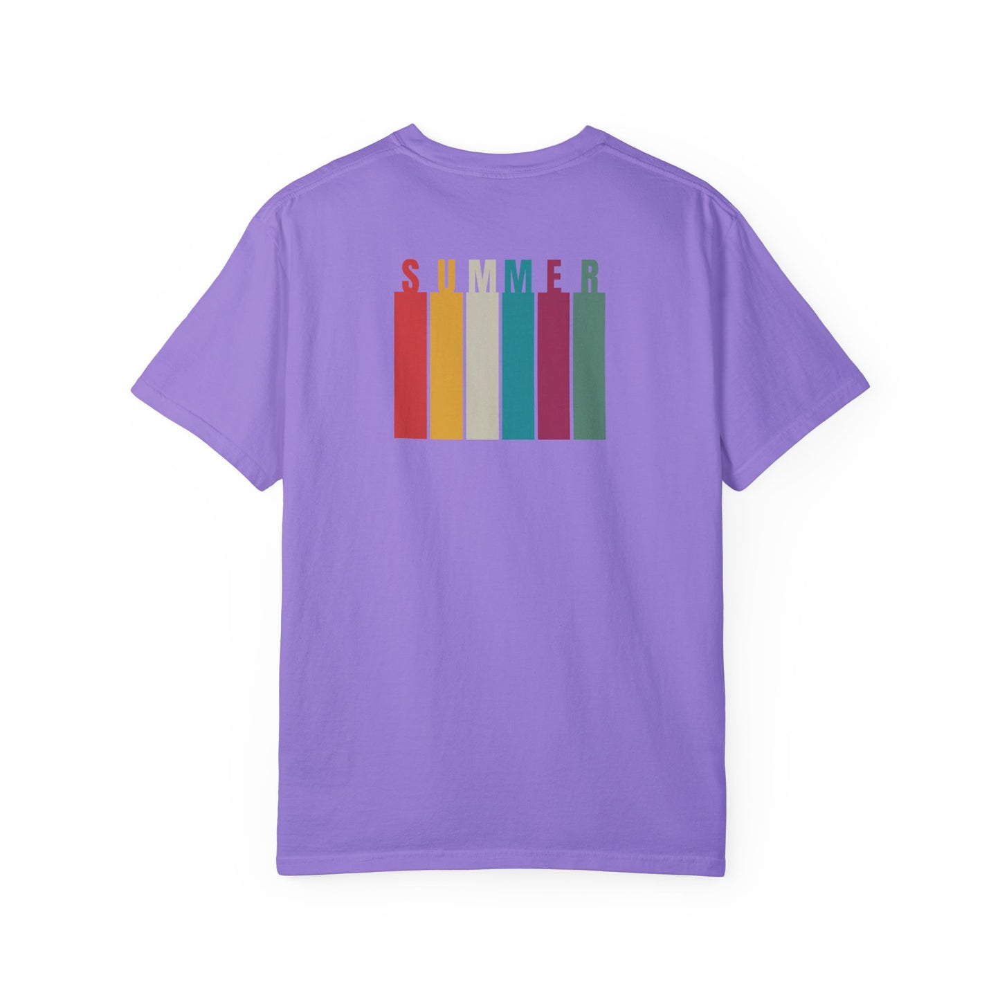 Summer Palm Tree Island Front Colorful "Summer" Rainbow Colors Back | Comfort Colors | Unisex Garment-Dyed T-shirt