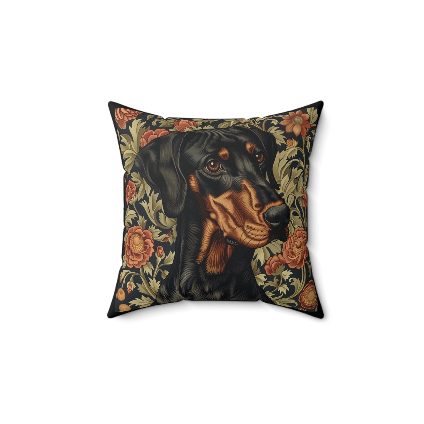 Doberman William Morris Style Gift Dog Lover Spun Polyester Square Pillow