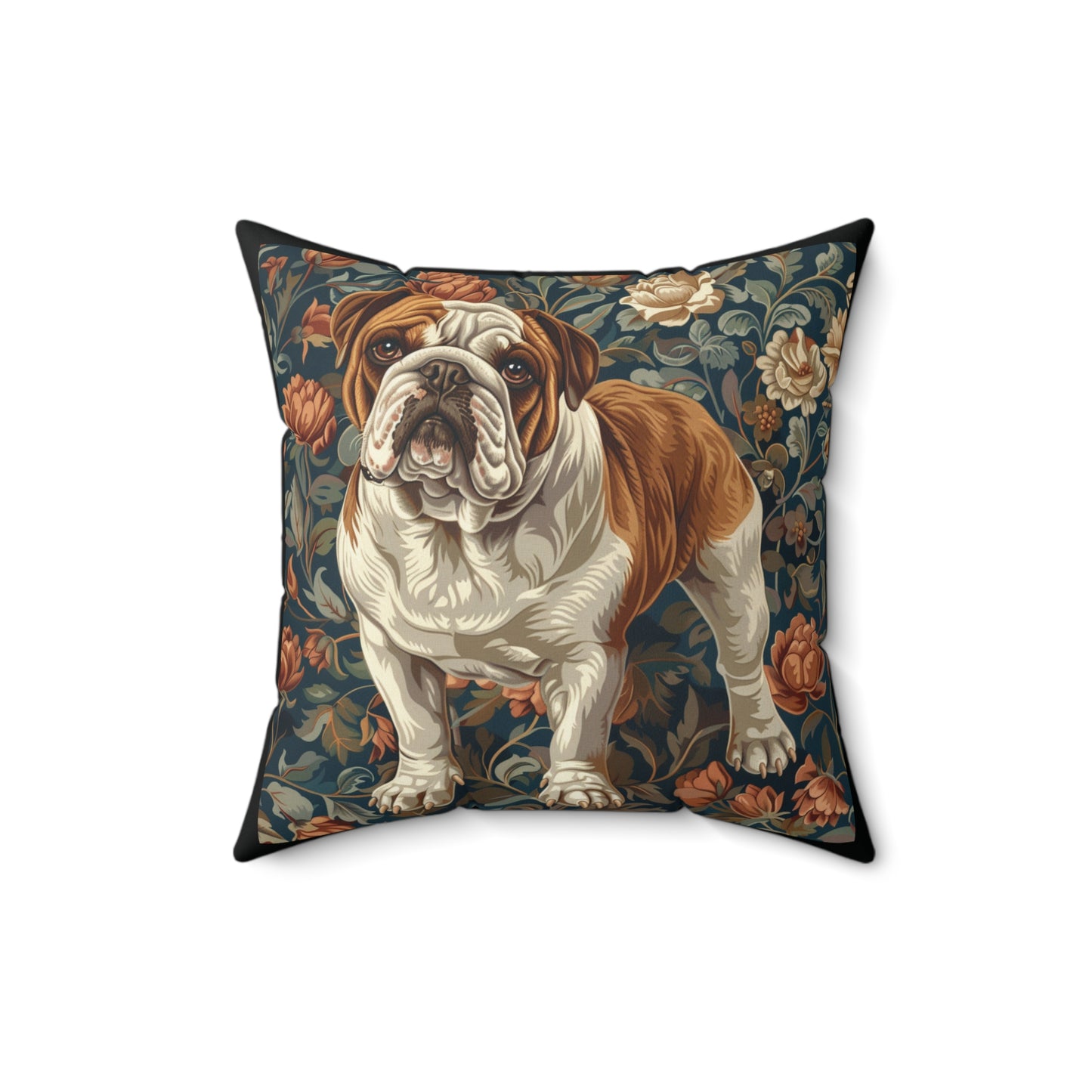 English Bulldog William Morris Style Gift Dog Lover Spun Polyester Square Pillow