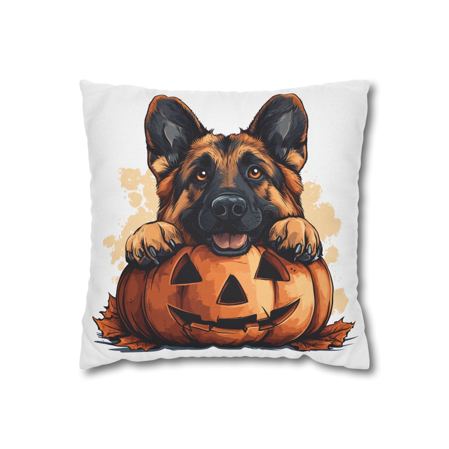 Cute German Shepherd with Pumpkin | Spun Polyester Square Pillowcase