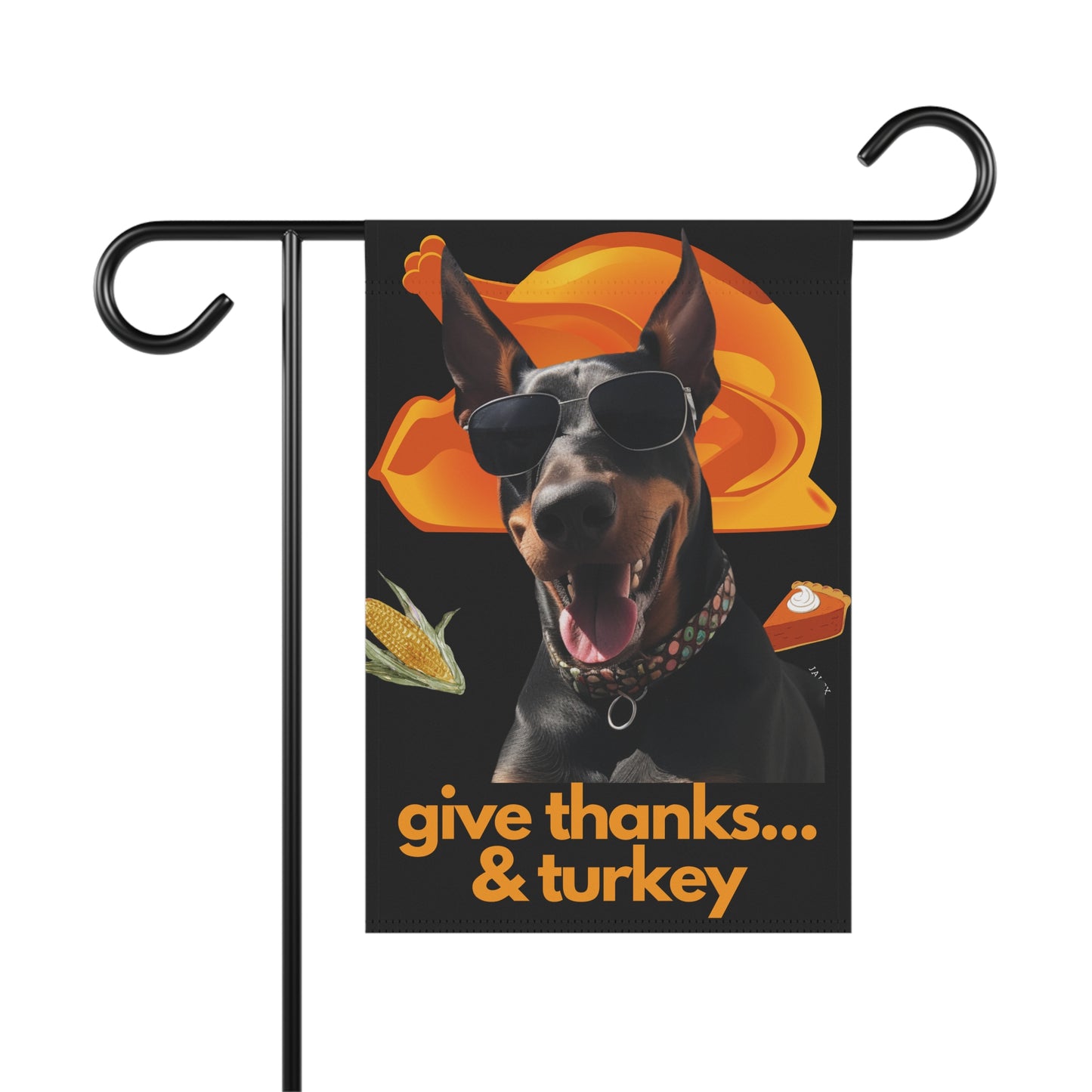 Doberman Flag, Garden Flag, Give Thanks & Turkey, House Flag, Banner, Printed Both Sides