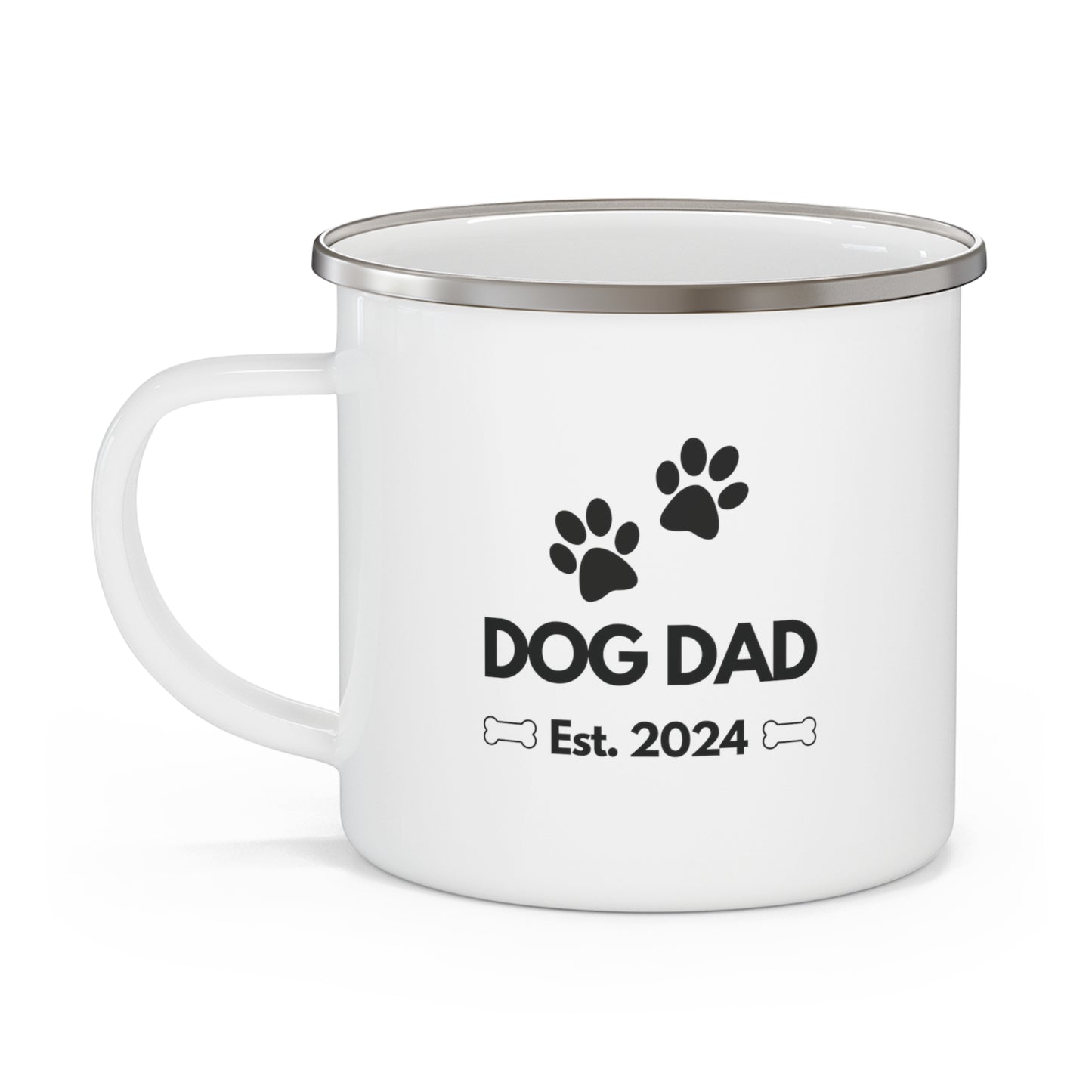 Dog Dad Est 2024 Paw Prints Bones Gift Dog Lover Enamel Camping Mug