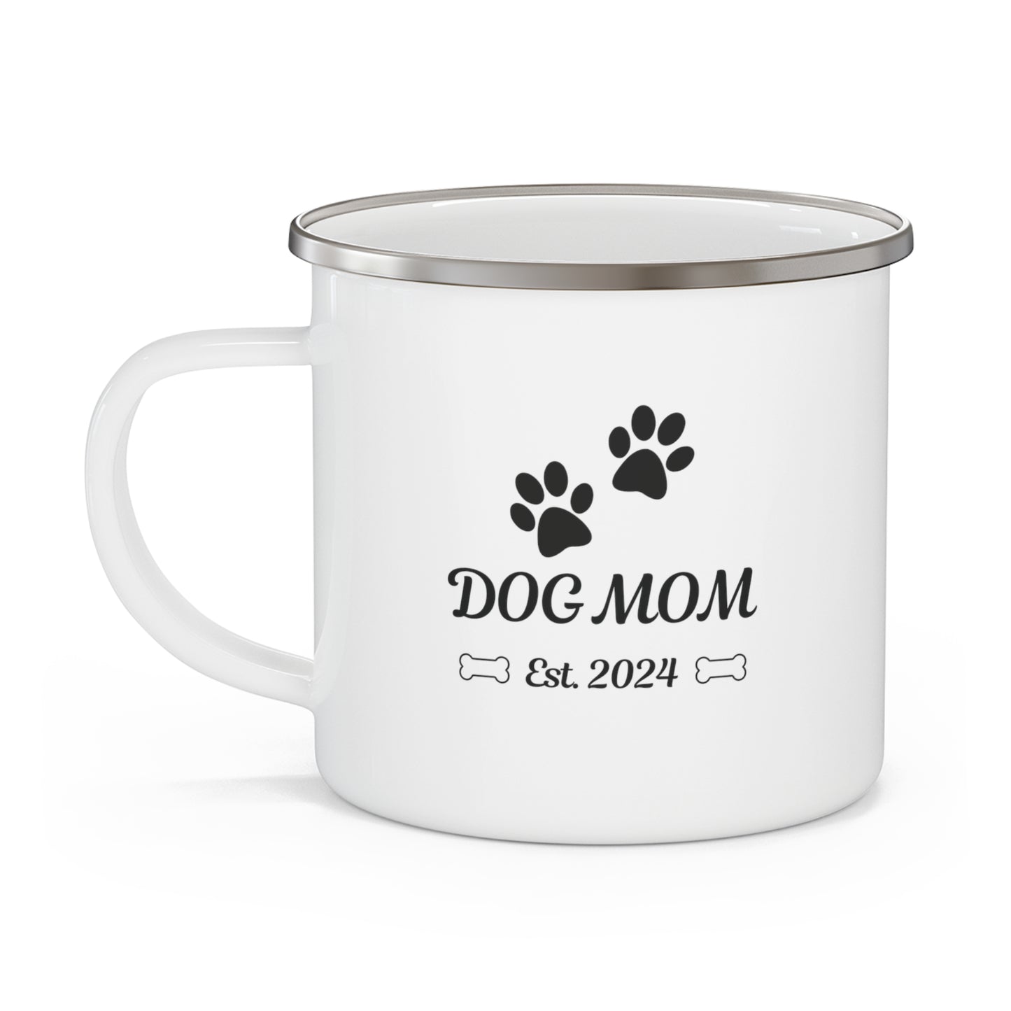 Dog Mom Est 2024 Paw Prints Bones Gift Dog Lover Enamel Camping Mug