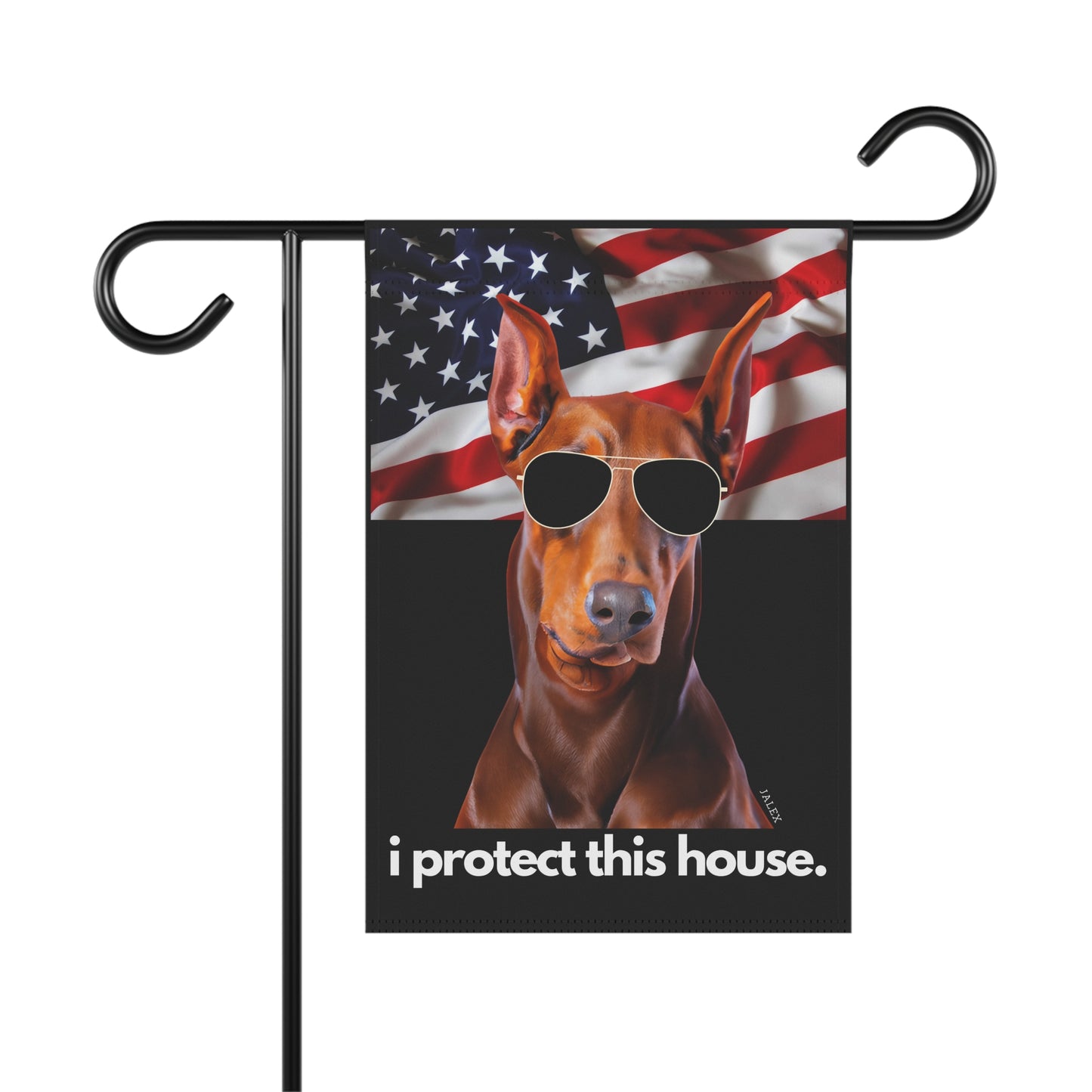 Red Doberman Flag, Garden Flag, I Protect This House, Patriotic, USA, United States, American, House Flag, Banner, Printed Both Sides