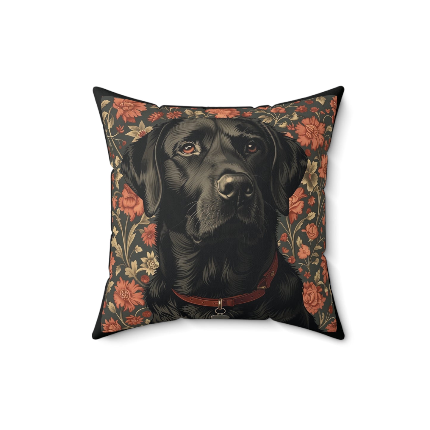 Black Labrador William Morris Style Gift Dog Lover Spun Polyester Square Pillow