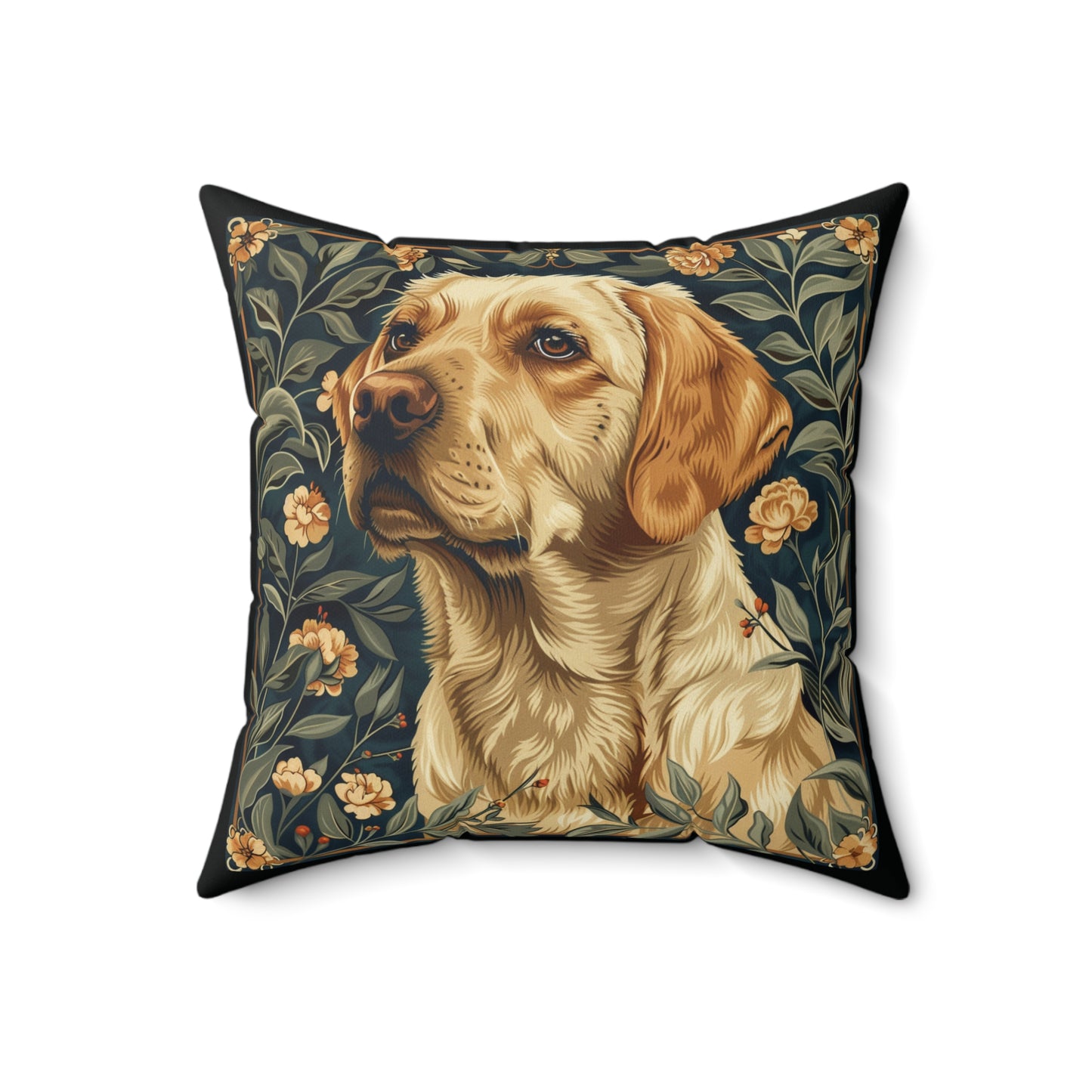 Yellow Labrador William Morris Style Gift Dog Lover Spun Polyester Square Pillow