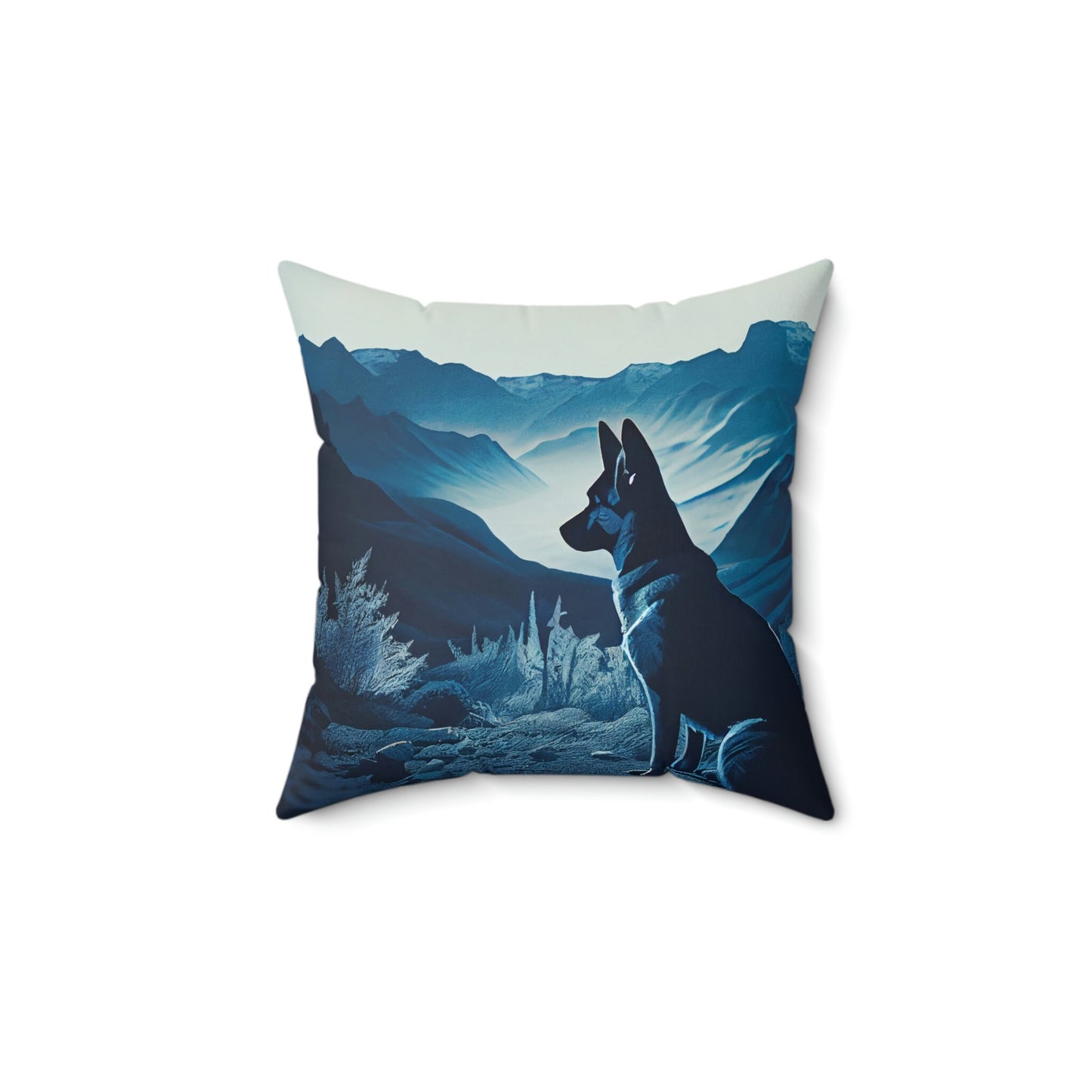 German Shepherd Blue Landscape Pillow