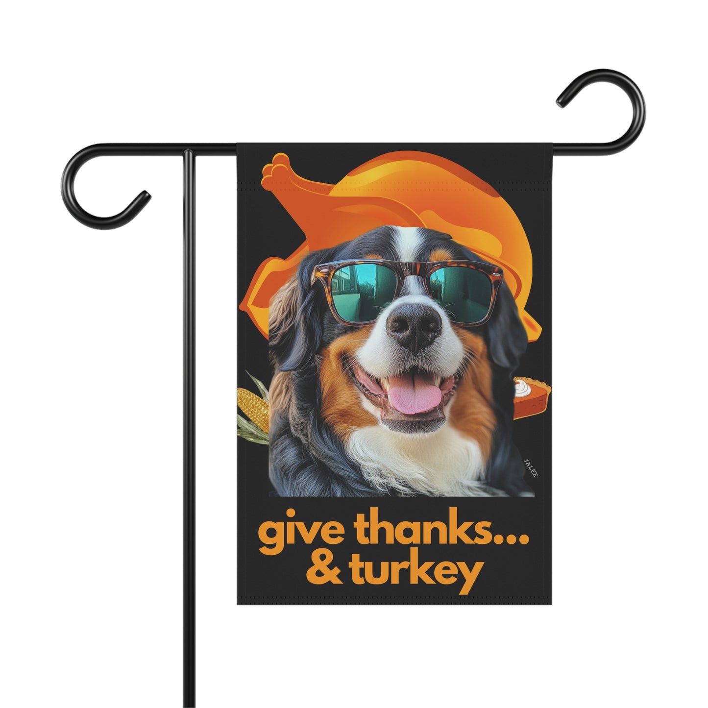 Bernese Mountain Dog Flag, Garden Flag, Give Thanks & Turkey, House Flag, Banner, Printed Both Sides