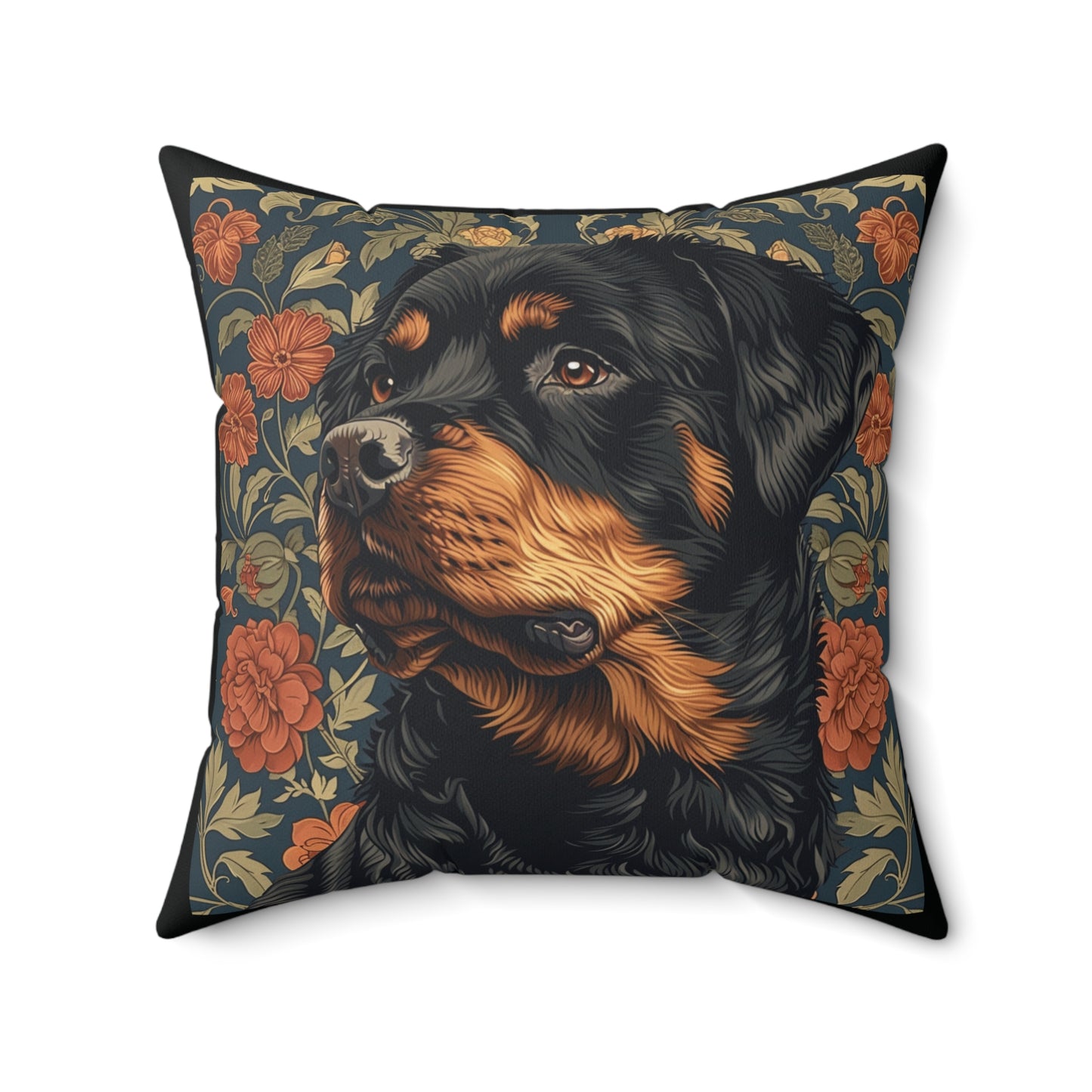 Rottweiler William Morris Style Gift Dog Lover Spun Polyester Square Pillow