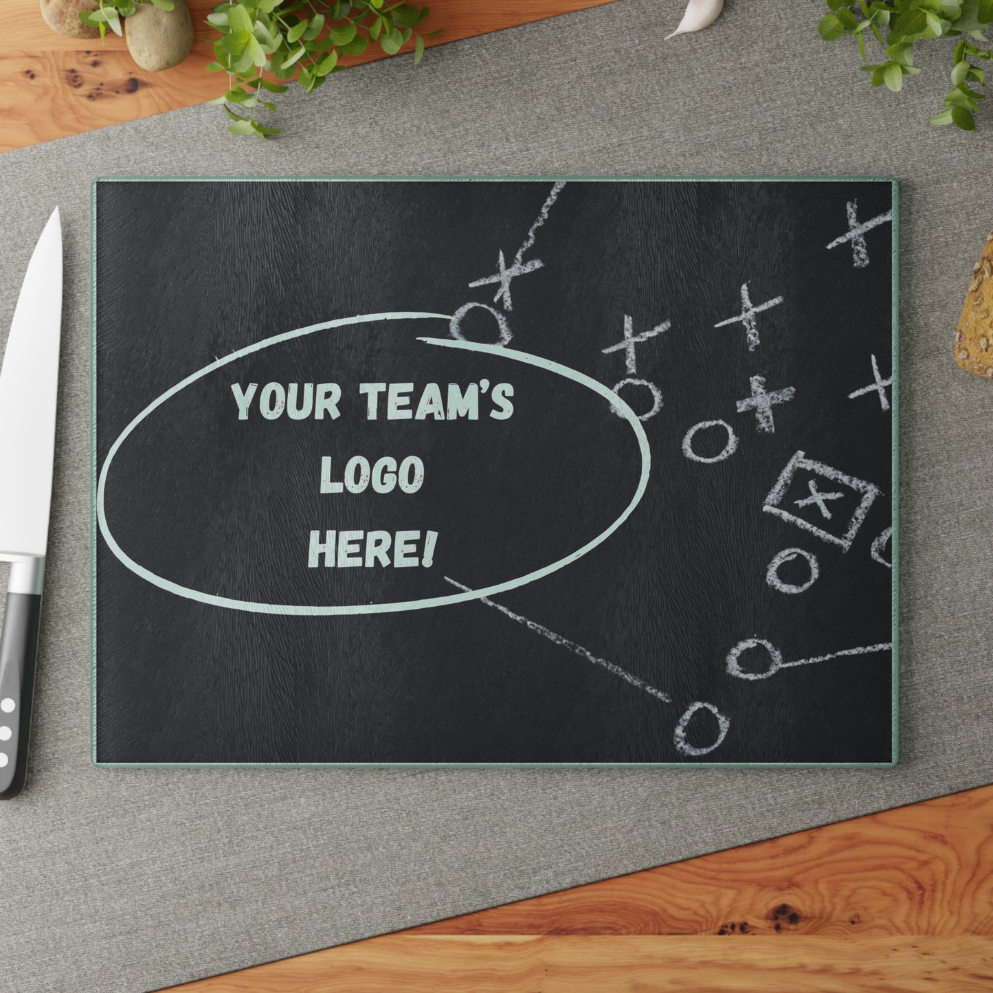 CUSTOM Your Team Logo  Game Time Football Black Chalkboard Plays | Glass Cutting Board