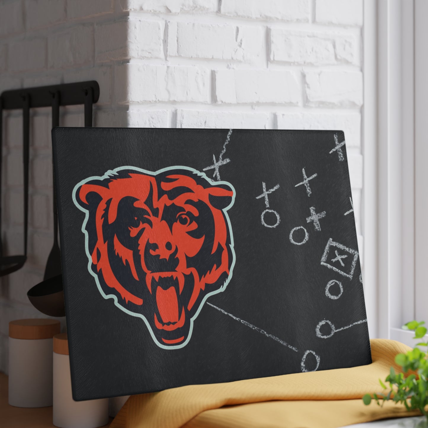 Game Time Football Black Chalkboard Plays | Chicago Bears | Glass Cutting Board