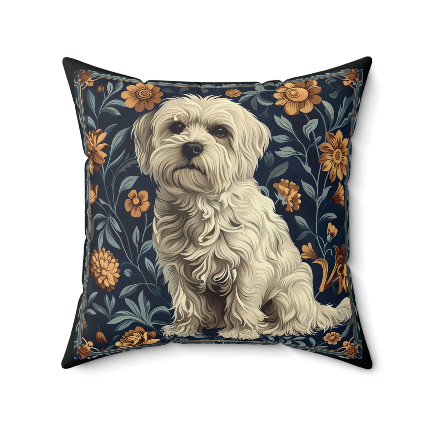 Maltese William Morris Style Gift Dog Lover Spun Polyester Square Pillow