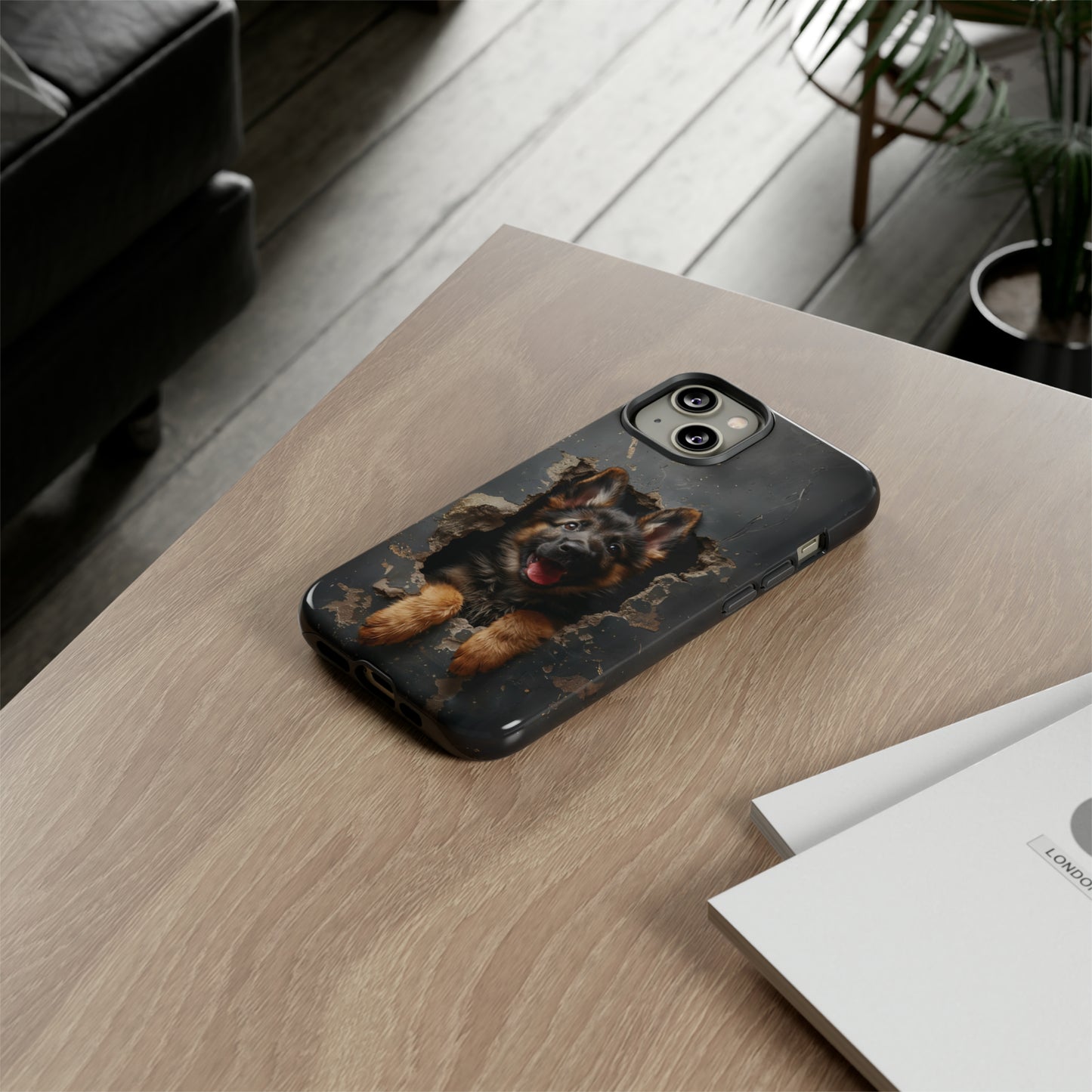 German Shepherd Puppy Breaking Wall | Dark Colors | Tough Phone Cases