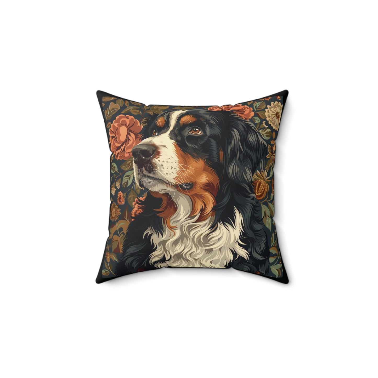 Bernese Mountain Dog William Morris Style Gift Dog Lover Spun Polyester Square Pillow