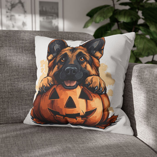 Cute German Shepherd with Pumpkin | Spun Polyester Square Pillowcase