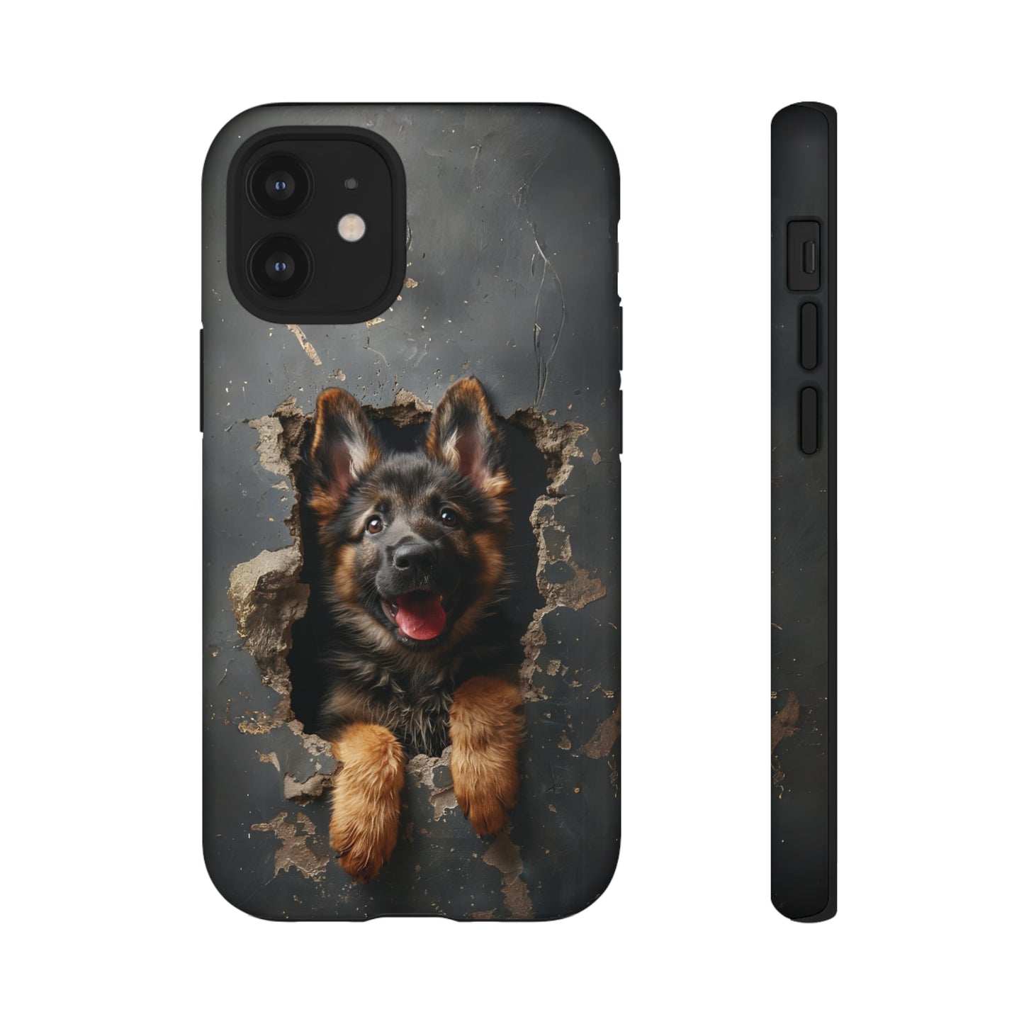 German Shepherd Puppy Breaking Wall | Dark Colors | Tough Phone Cases