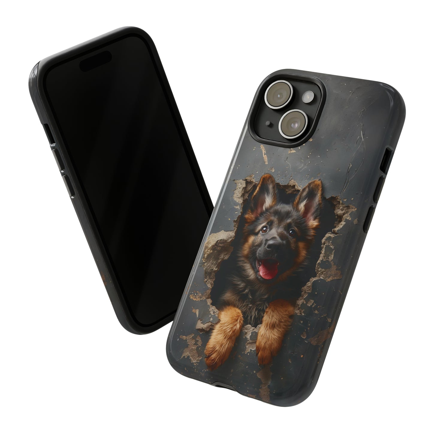 German Shepherd Puppy Breaking Wall | Dark Colors | Tough Phone Cases