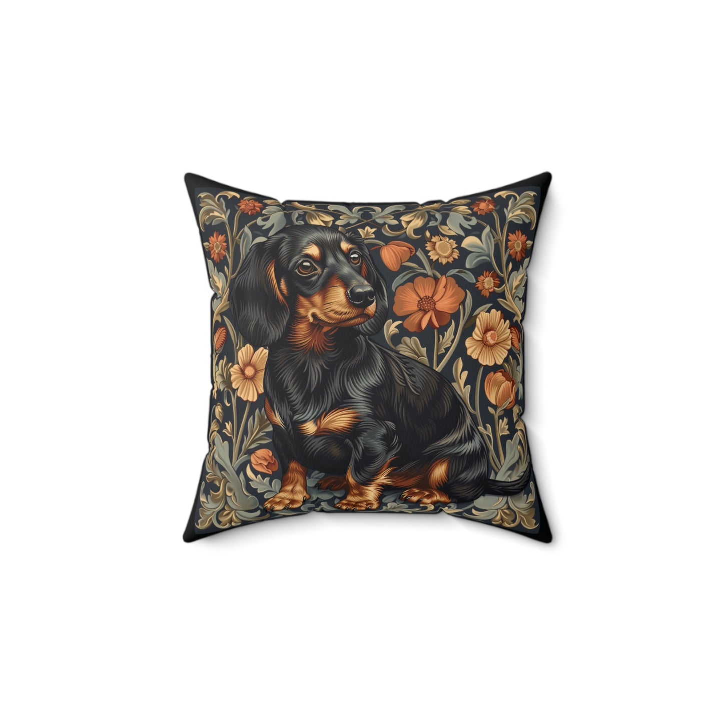 Dachshund William Morris Style Gift Dog Lover Spun Polyester Square Pillow